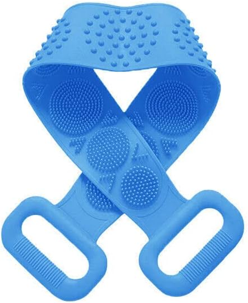 Silicone Back Scrubber Soft Loofa Bath Strap Scrub Belt Body Exfoliating Massage, 27.5-Inch Length，Dual-Sided Silicone Back Scrubber