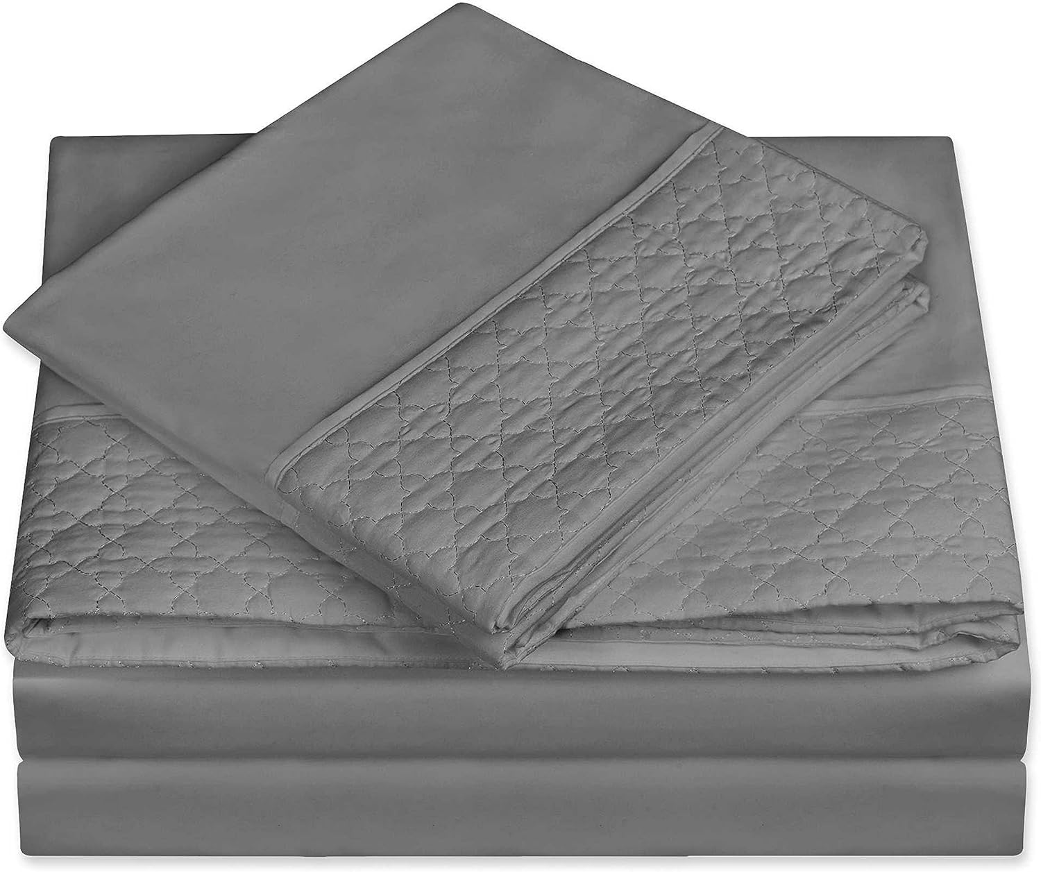 Elegant Comfort Luxury Best, Soft Coziest 4-Piece Bed Sheet Set! 1500 Premier Hotel Quality | Quilted Design on Flat Sheet and Pillowcases | Wrinkle Free, 100%, Full, Gray