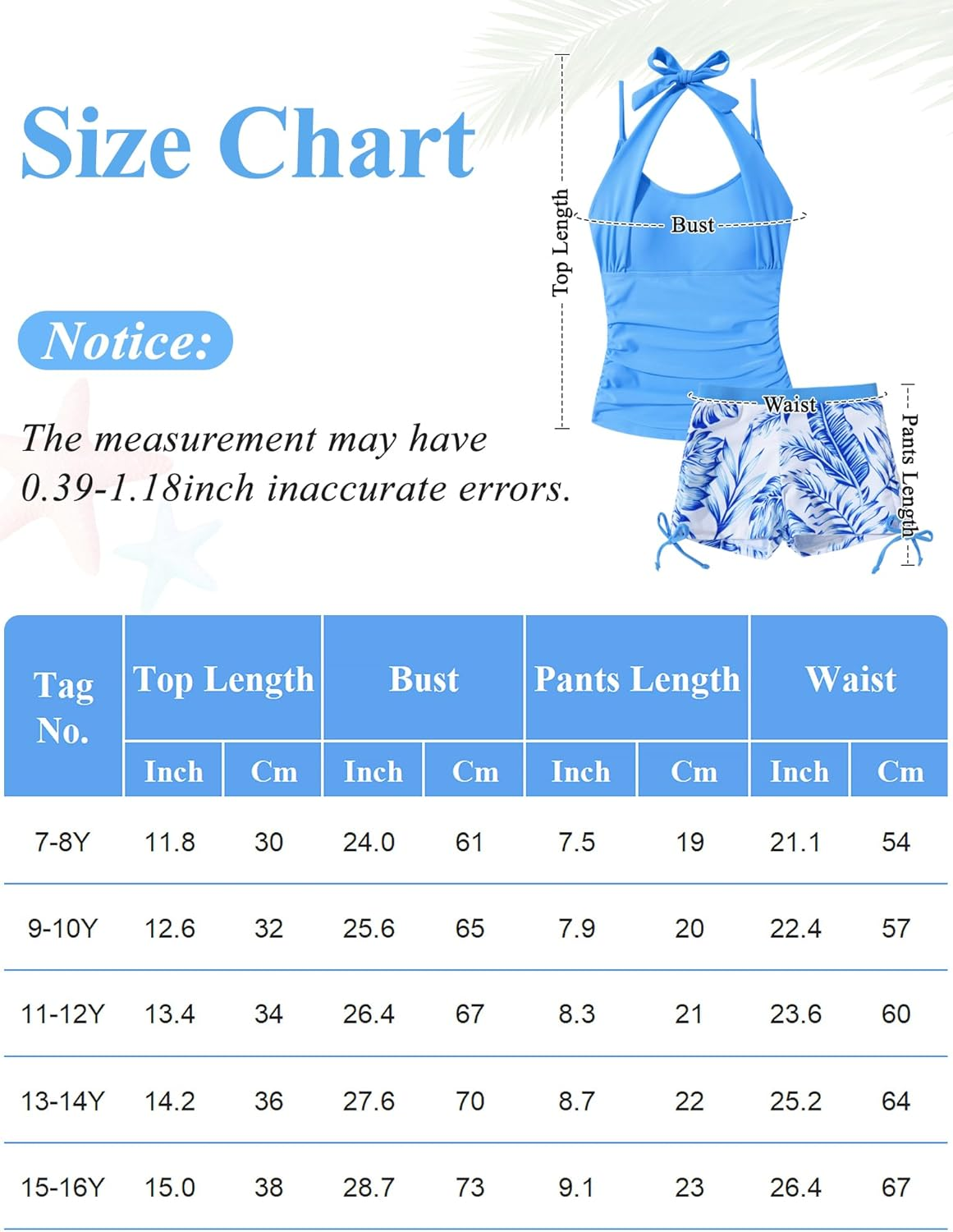 KEOYA Girls 2 Piece Tankini Swimsuit with Straps Printed Swimming Shorts Kids Teenager Swimwear image number 6