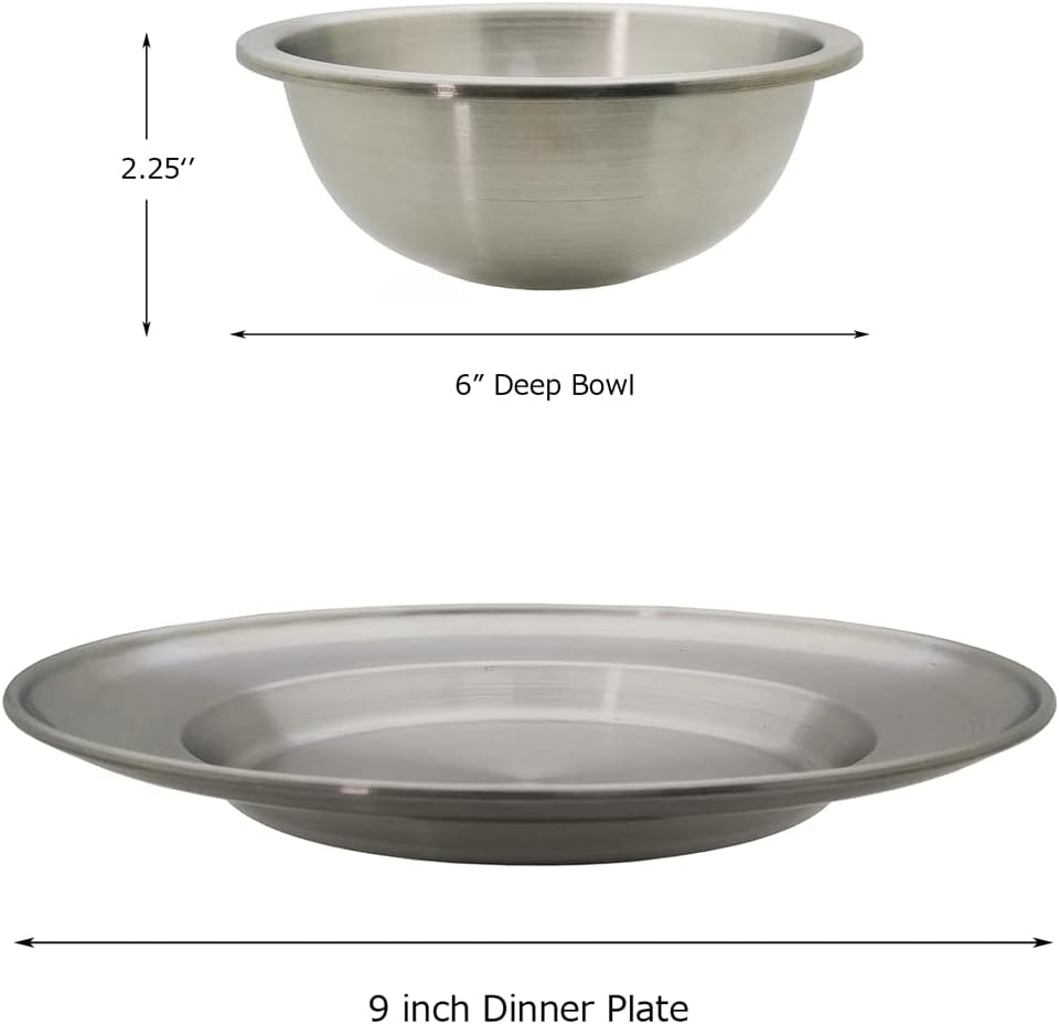 Compact Camping Mess Kit for 1 Person, Reusable Camping Dish Set, Polished 304 Stainless Steel Complete Camping Plates Cups and Bowls Set with Mesh Bag for Backpacking, Hiking image number 6