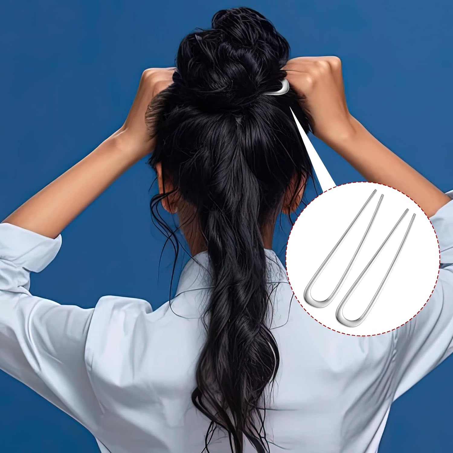 2Pcs French Pins French Hair Pin, U Shaped Hair Twist Pins for Thick Hair, French Hair Sticks Fork for Women, Bun Pins for Hair Chignon Hair Pin Tool for Girls Hair Types Styling Accessories (Silver) - Silver image number 1