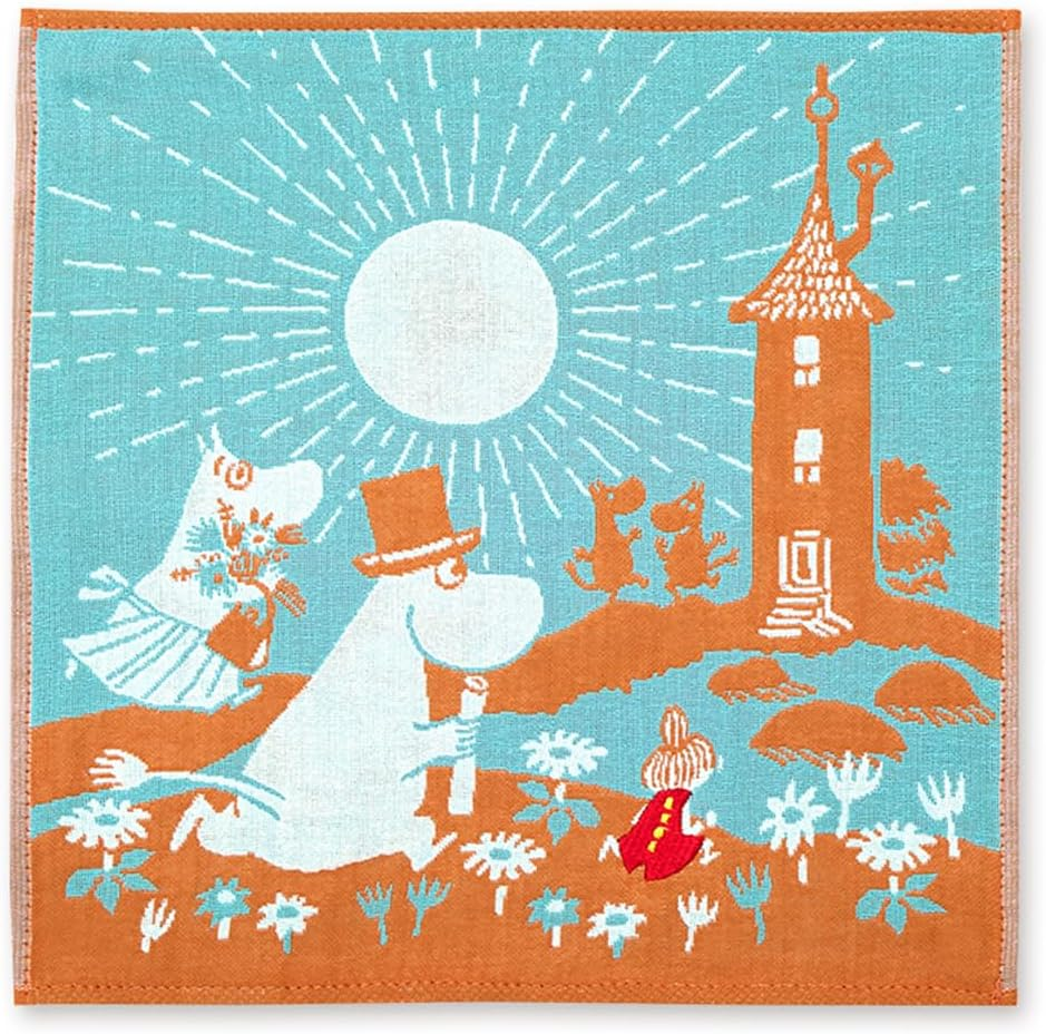 JIKAN STYLE Moomin Hankachi Handkerchief, Triple Gauze Handkerchief, Made in Japan, Front Gauze, Back Pile, 100% Cotton, Pink, Green, Approx. 9.8 X 9.8 Inches (25 X 25 Cm), 05871 (Picicic)