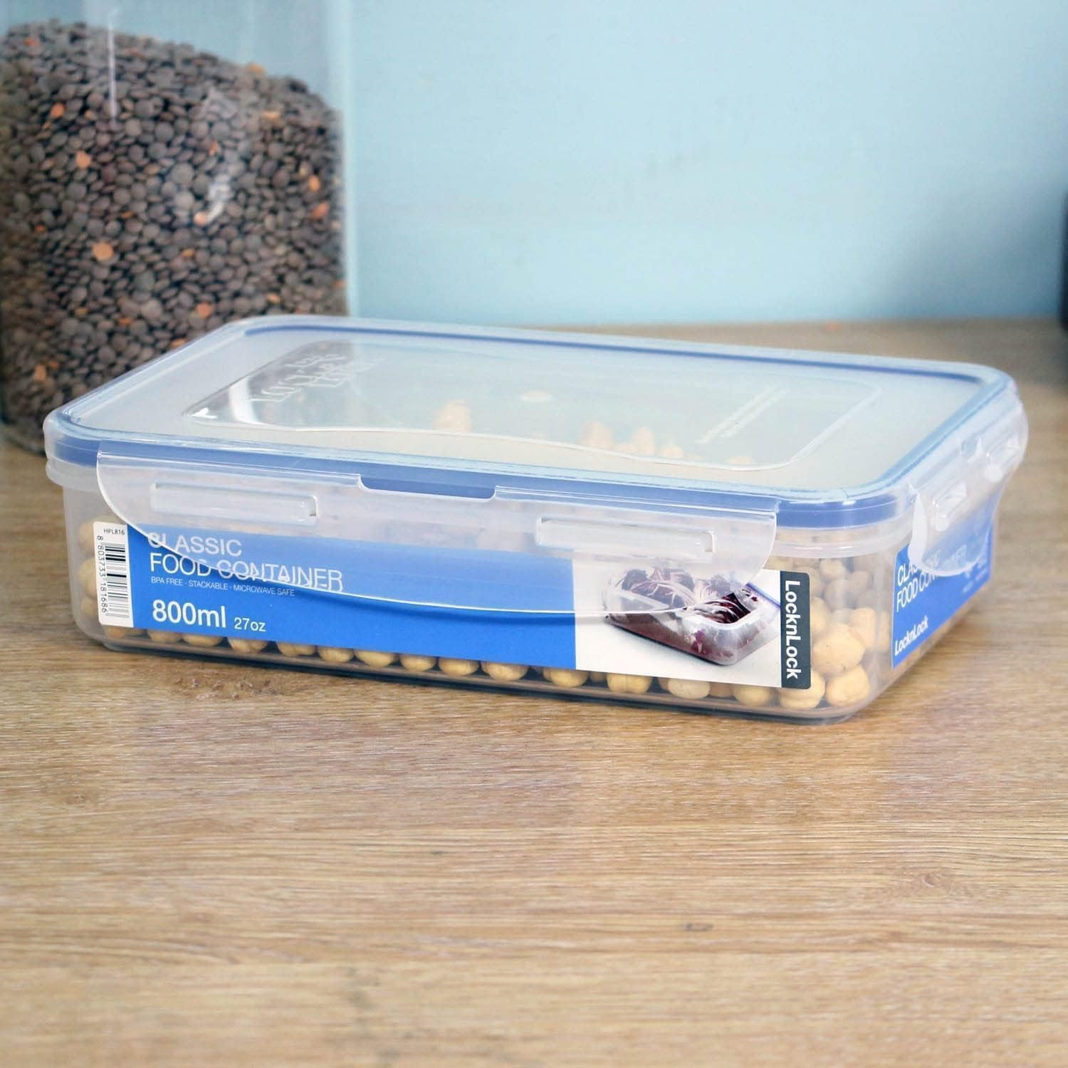 Lock & Lock Classic Rectangle Short Food Container, Clear/Blue Seal, 70062 image number 2