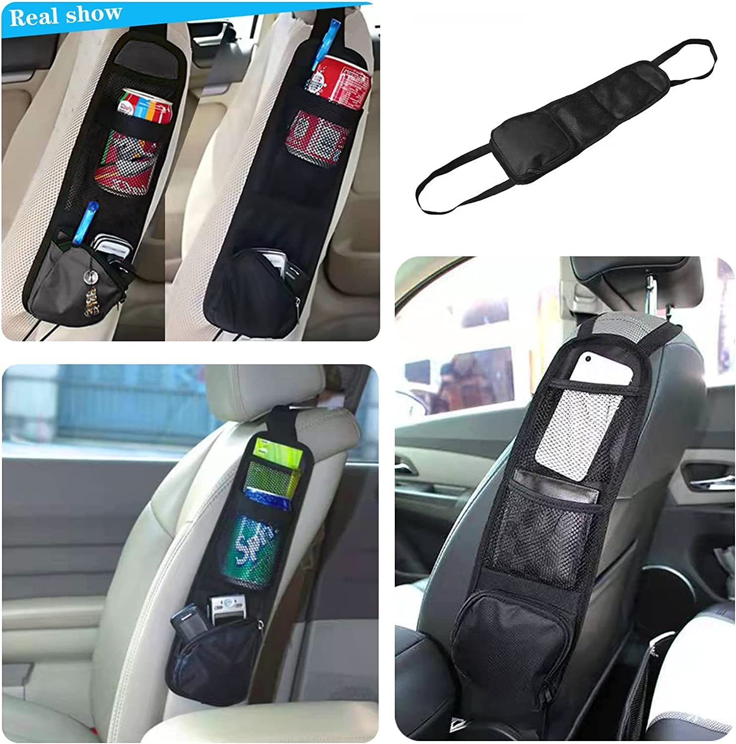 Car Seat Side Organizer, Car Organisers, QCSJHJX Auto Seat Storage Hanging Bag, Front Seat Mesh Hanging Bag for Auto Small Items, Pocket for Cars, SUV, Truck All Vehicles image number 1
