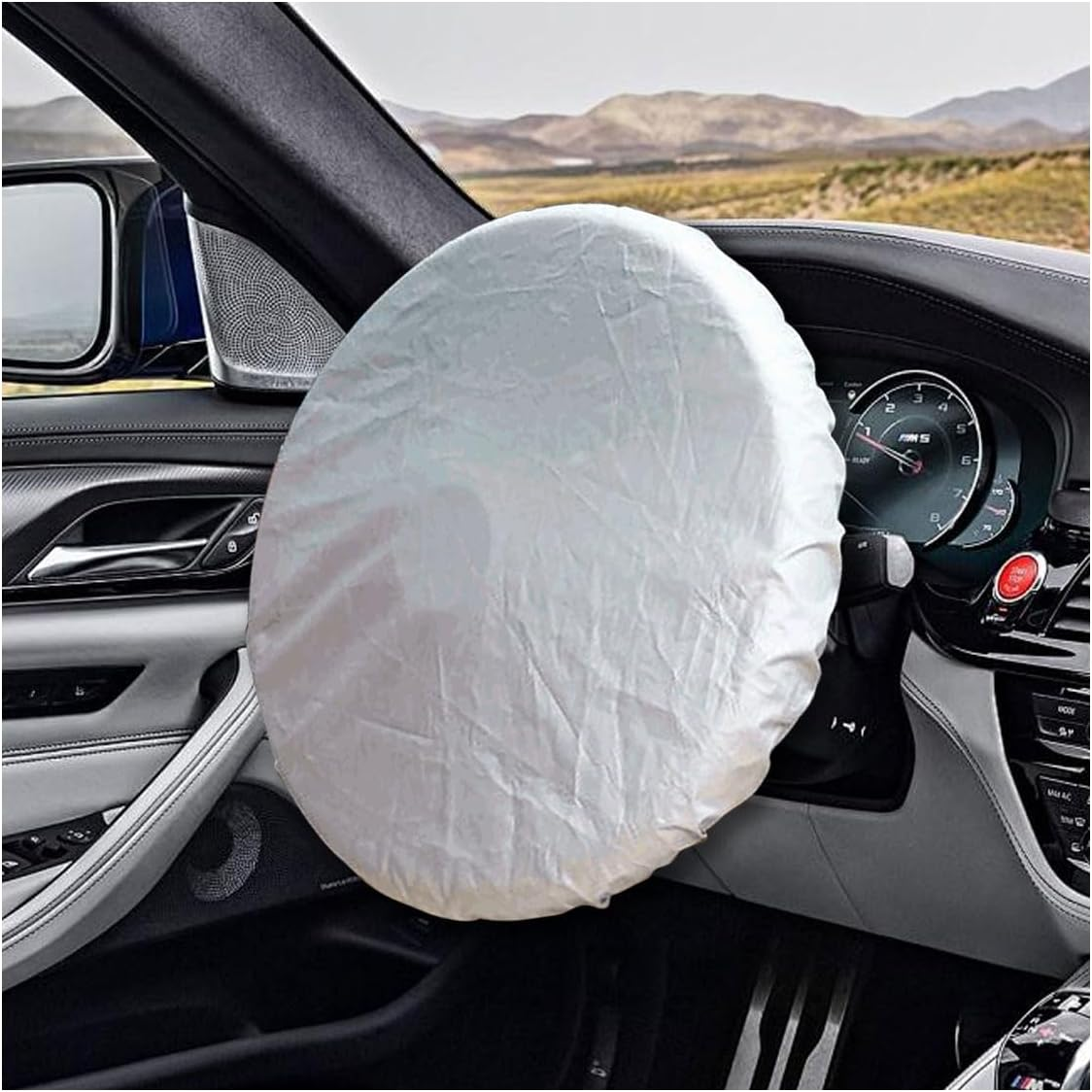 Car Steering Wheel Cover Sun Shade, Anti-Heat Steering Wheel Protector, Universal 18 Inch Auto Steering Wheel Sun Block Cover, Steering Wheel Shield Accessories for Most Car Truck SUV (Black)