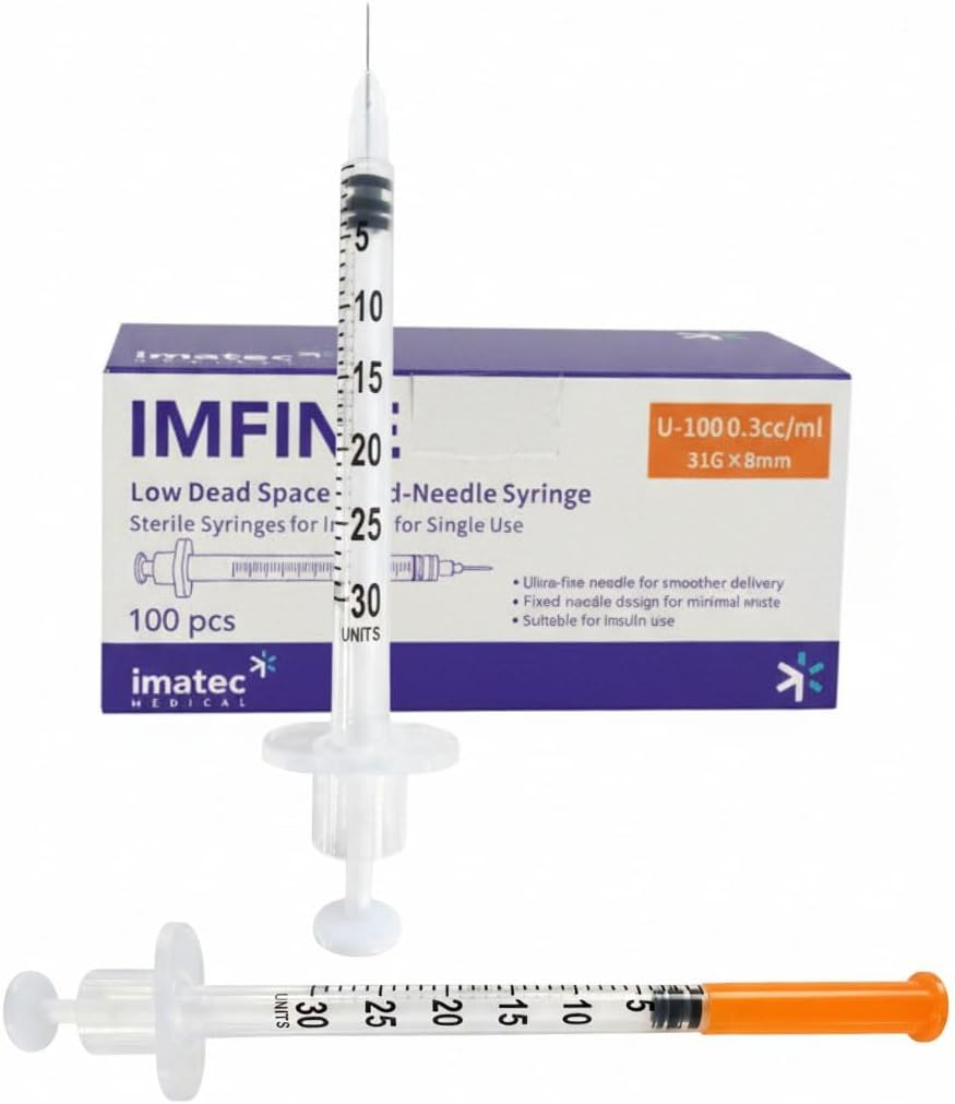 0.3Ml/Cc Syringe with 31G X 8Mm Needle, 100 Pcs, Lab Syringes, Plastic Syringes (Individually Wrapped) by Imatec