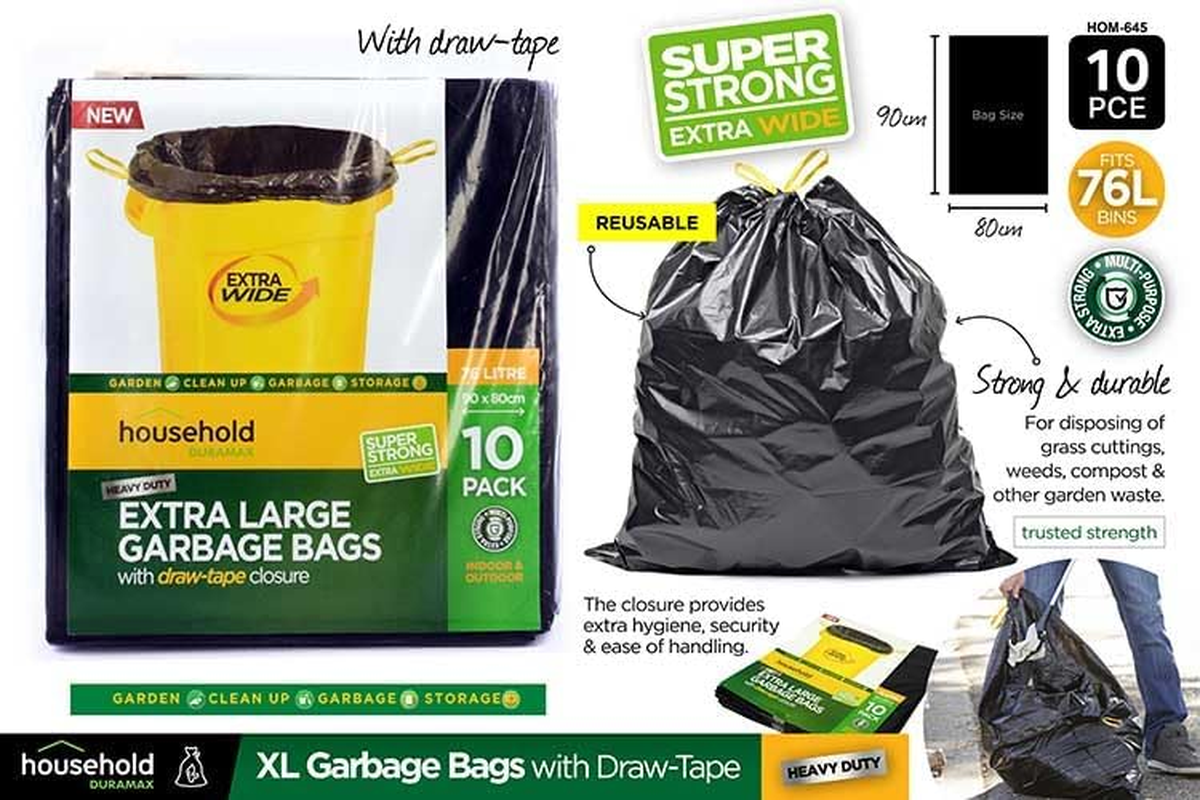 Duramax Household Garbage Bags with Draw String 10-Pieces, 76 Litre Capacity image number 1