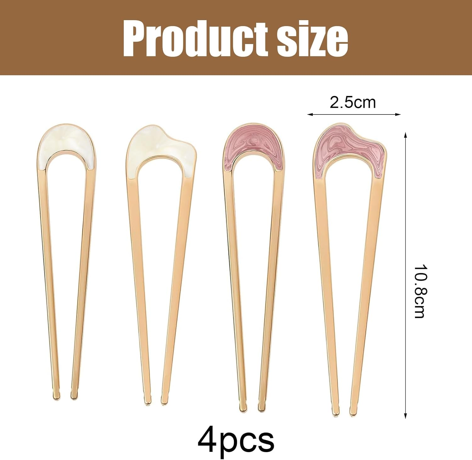 DHWEKU 4 Pieces U-Shaped Hair Pins Hairpin Stick French Style U-Shaped Hair Clips U-Shaped Headdress Hairpins Fork for Women Girls Hair Styling Accessories - 4 Types image number 3