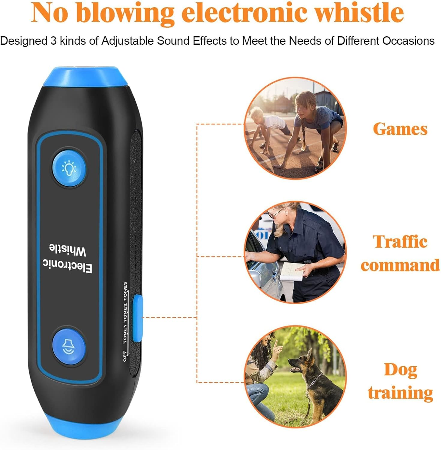 Electronic Loudest 3 Tones High Volume Handheld Whistle for Referees Training, with Lanyard, Clean for Using, ABS Material (Blue) - Orange image number 3
