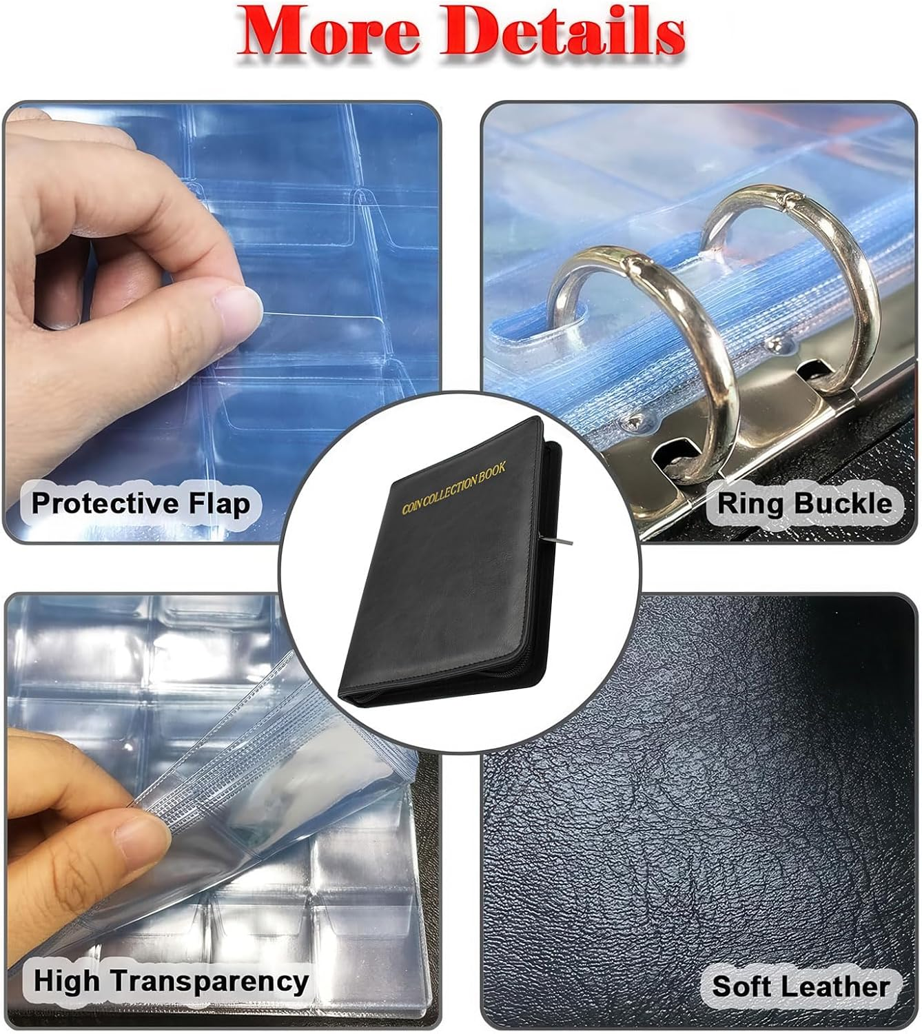 Intendvision Coin Collection Book Holder - 24 Pages 432 Pockets Coins Collection Album Book for Collectors, 2 Coin Size Pockets Coin Holder with Zipper for Coins, U.S.Pennies Dimes Nickels Quarters image number 6