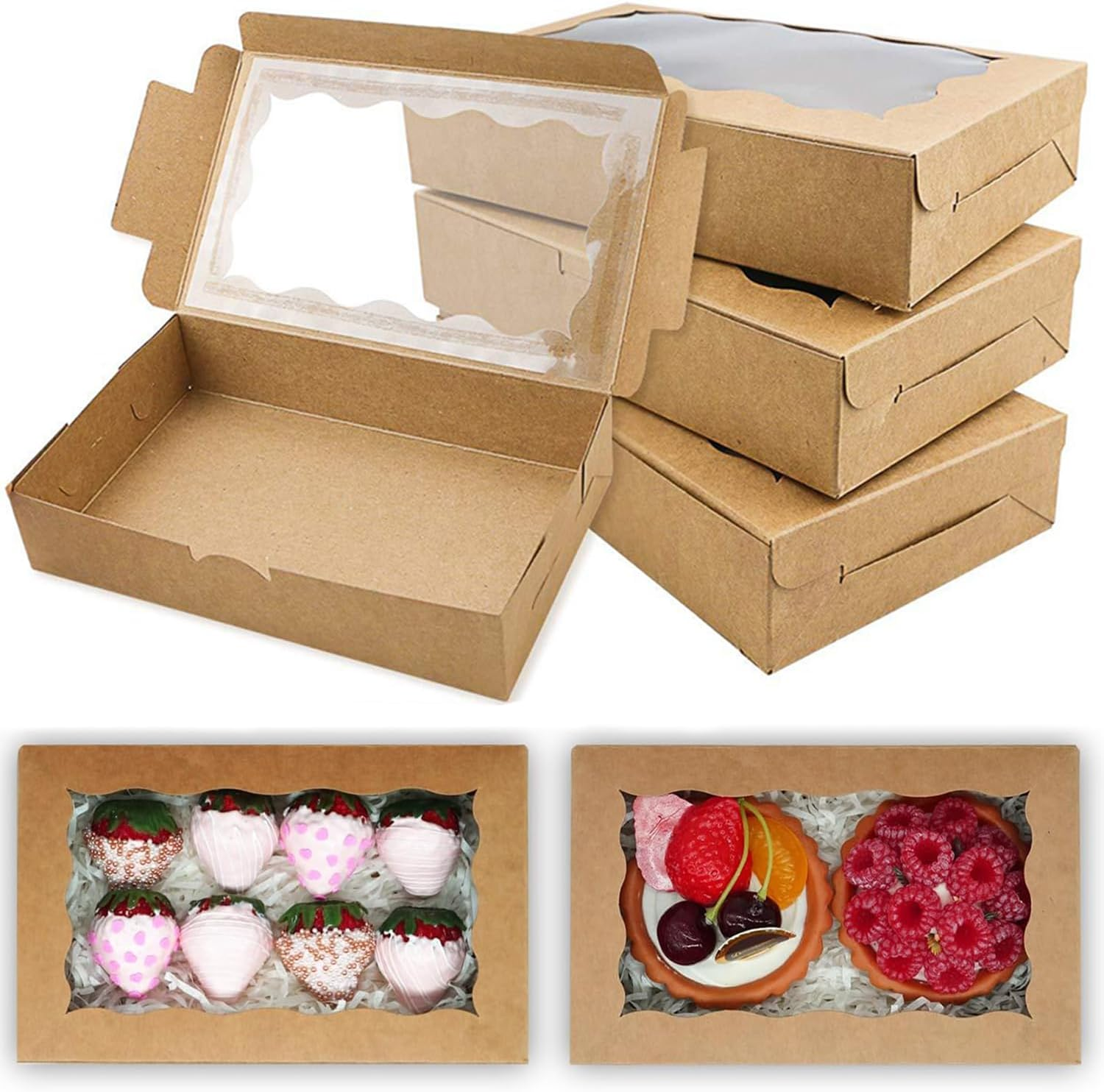 BEANPRECOY 30 Pack Kraft Paper Box with Transparent Windows, 4.3 X 7 X 3.8 Cm, Non-Toxic, Food Grade, Clear Window, Fold-Top, Cake, Pastry, Dessert, Gift Packaging image number 6