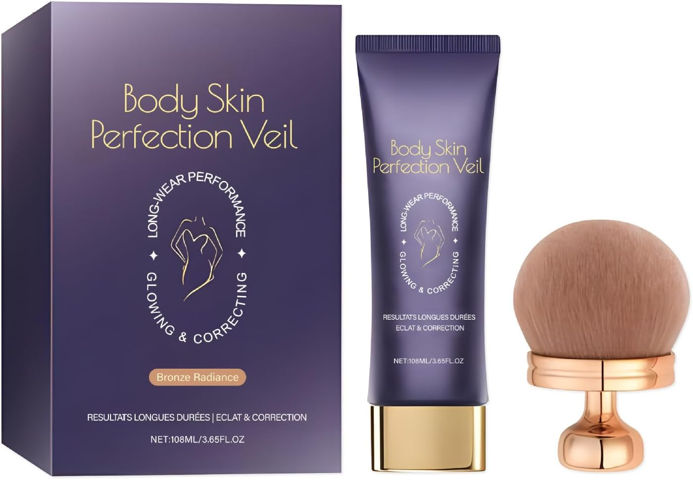 Body Coverage Perfector with Brush &ndash; 2-In-1 Body Camouflage and Illuminator, Long-Lasting Sweat-Proof Concealer, Waterproof Full Coverage for Legs & Body (Warm Radiance)