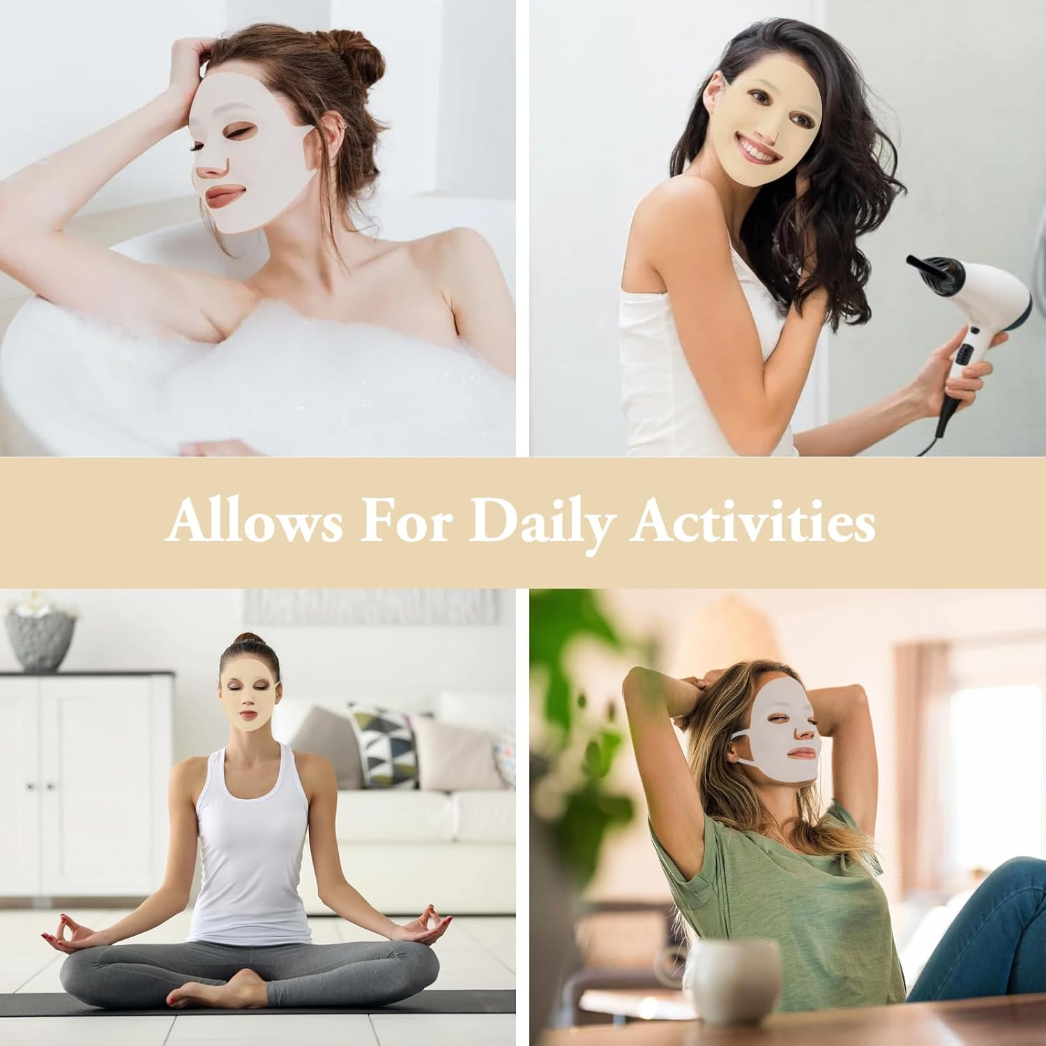 EXEXIUO 2Pcs Sheets Silicone Face Mask Holder Reusable Mask Cover, Anti-Wrinkle Moisturizing 3D Facial Mask Cover Prevent Evaporation Falling Skincare Beauty Spa for Women Men (Transparent, Gold) image number 2