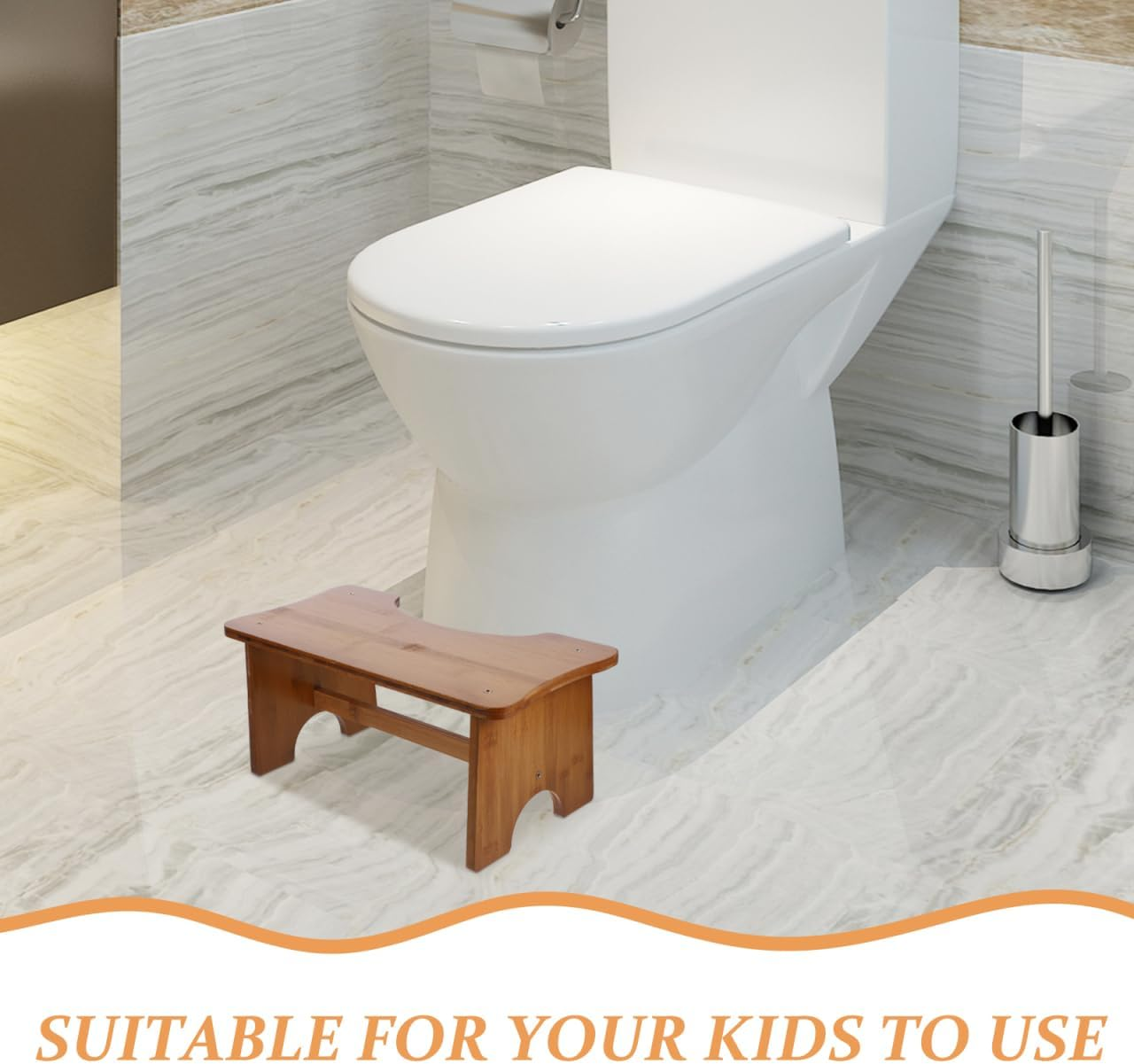 VICASKY Wooden Toilet Stepping Stool for Adults and Boys and Girls Portable 2-Step Footstool Tea Color Bathroom Foot Support Tool for Potty Training and Home Use image number 3