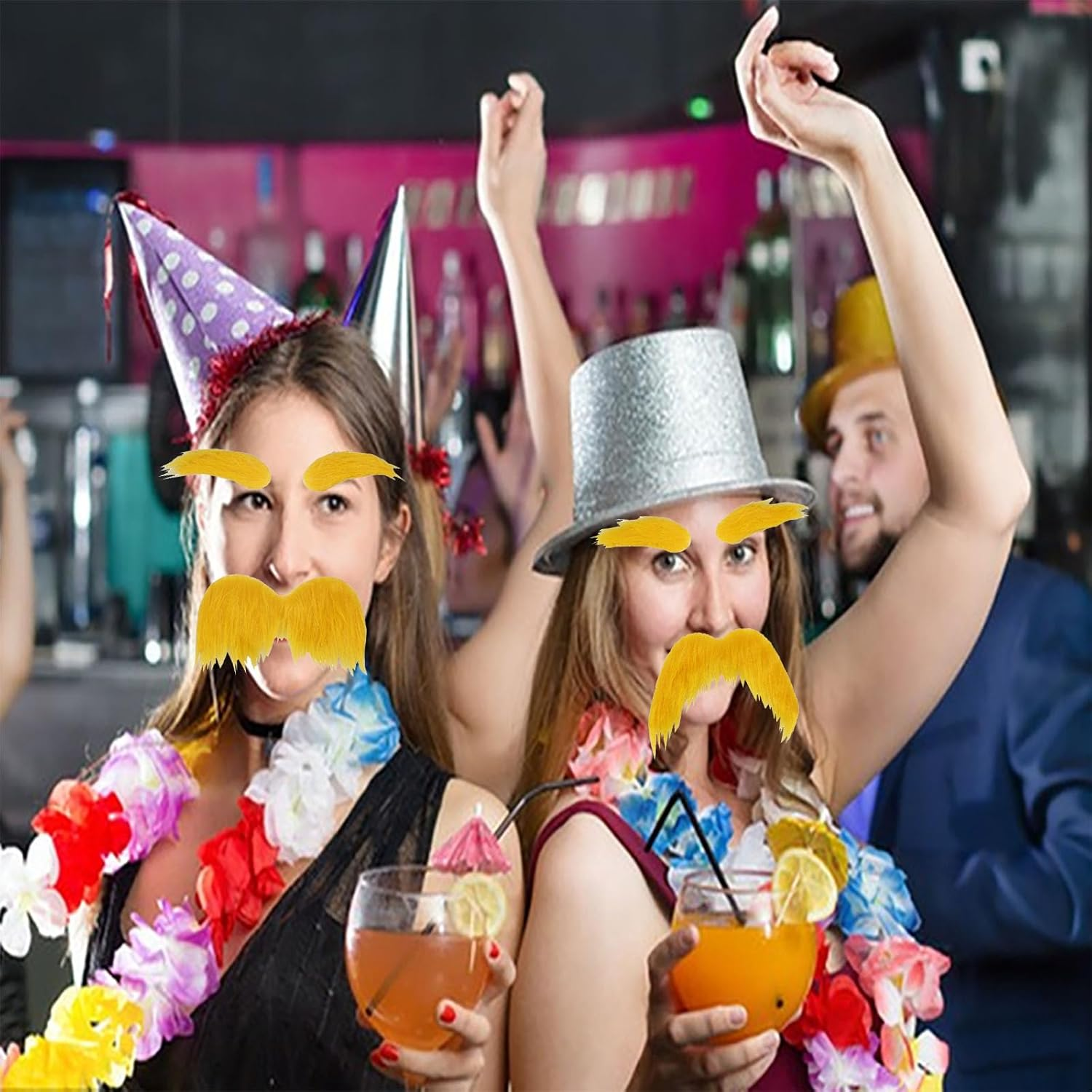 The Lorax Costume,Lorax Mustache and Eyebrows Glasses Set of 2,Fake Mustache for Adult, Lorax Mustache for Cosplay Costume Accessories and Halloween Festival Party,Yellow Mustache