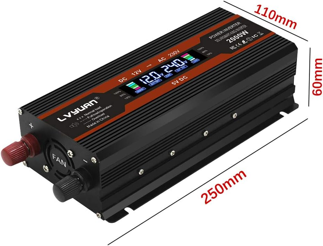Yinleader 1000W /2000W(Peak) Car Power Inverter DC 12V to 240V AC Converter with Intelligent LCD Display Dual AC Outlets Dual USB for RV Caravan Truck Laptop(Black) image number 2