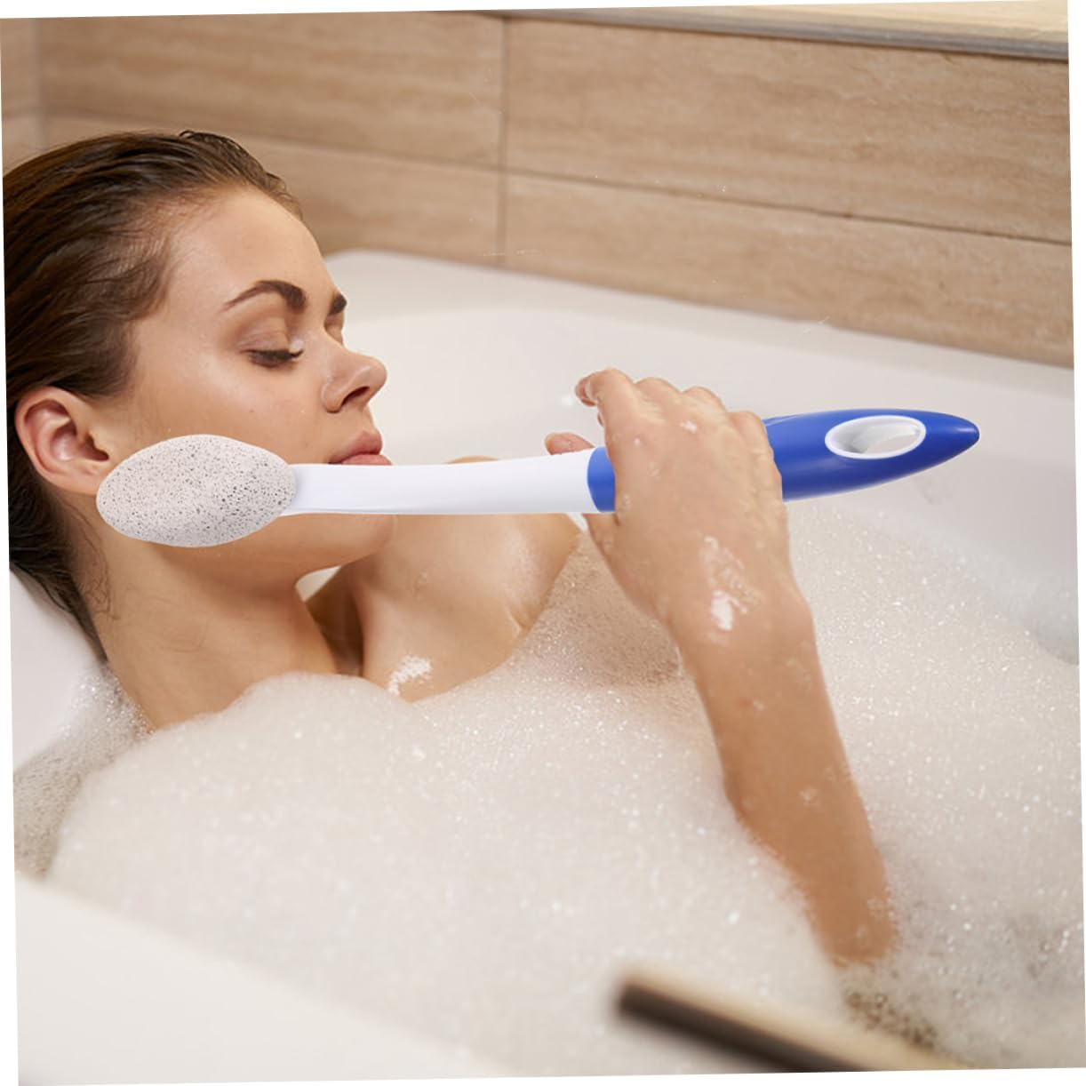 2Pcs Foot Pumice Stone Foot Scrubber Dead Skin Removal Tool Long Handle for Shower and Home image number 2