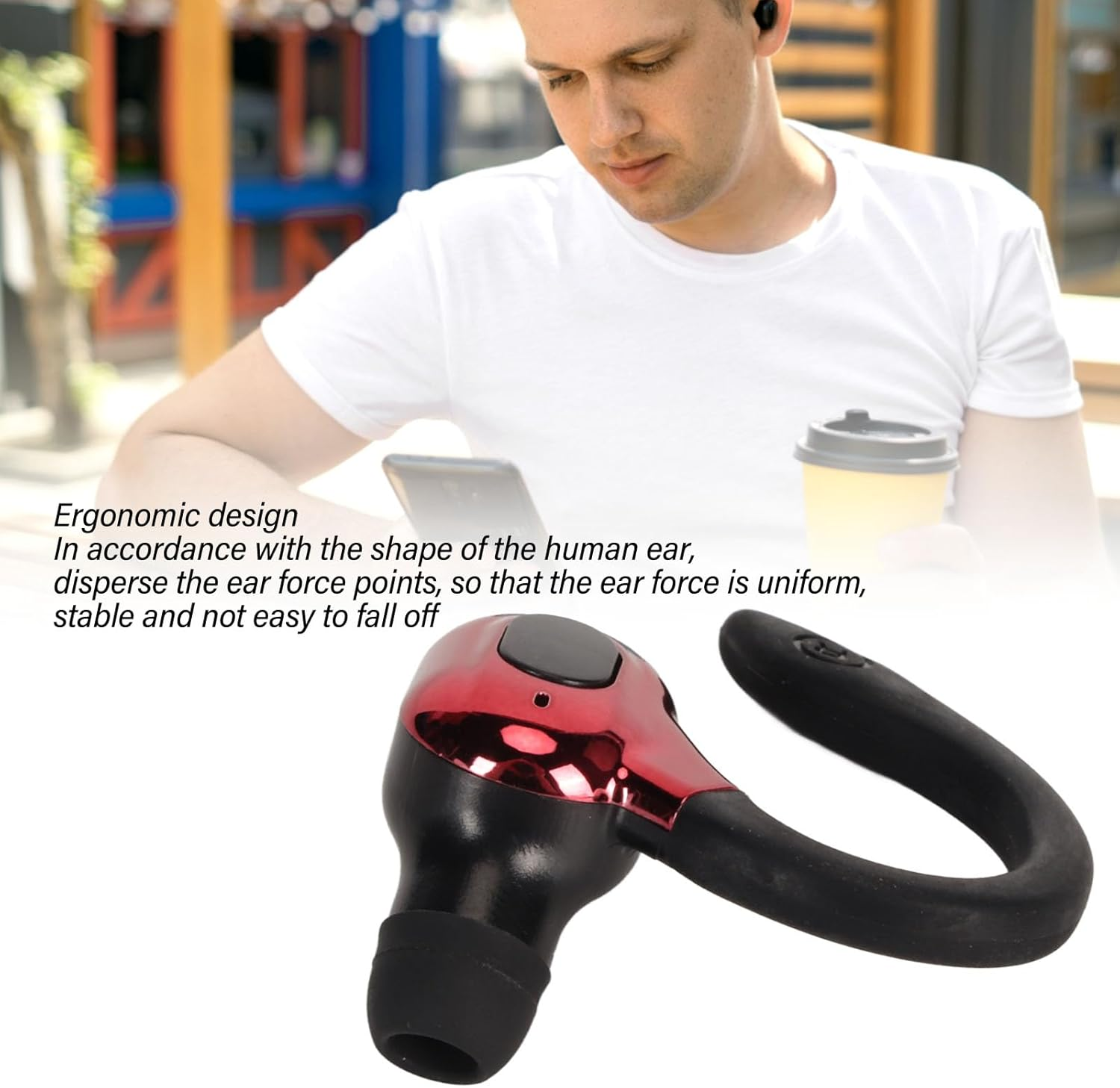 Jectse Single Ear Bluetooth Headset, F8 Bluetooth 5.2, Monaural Hanging Earbuds with HD Noise Reduction, Bass Stereo Hands-Free Sports Headset, IPX4 Waterproof, Sweatproof (Black - Black image number 3