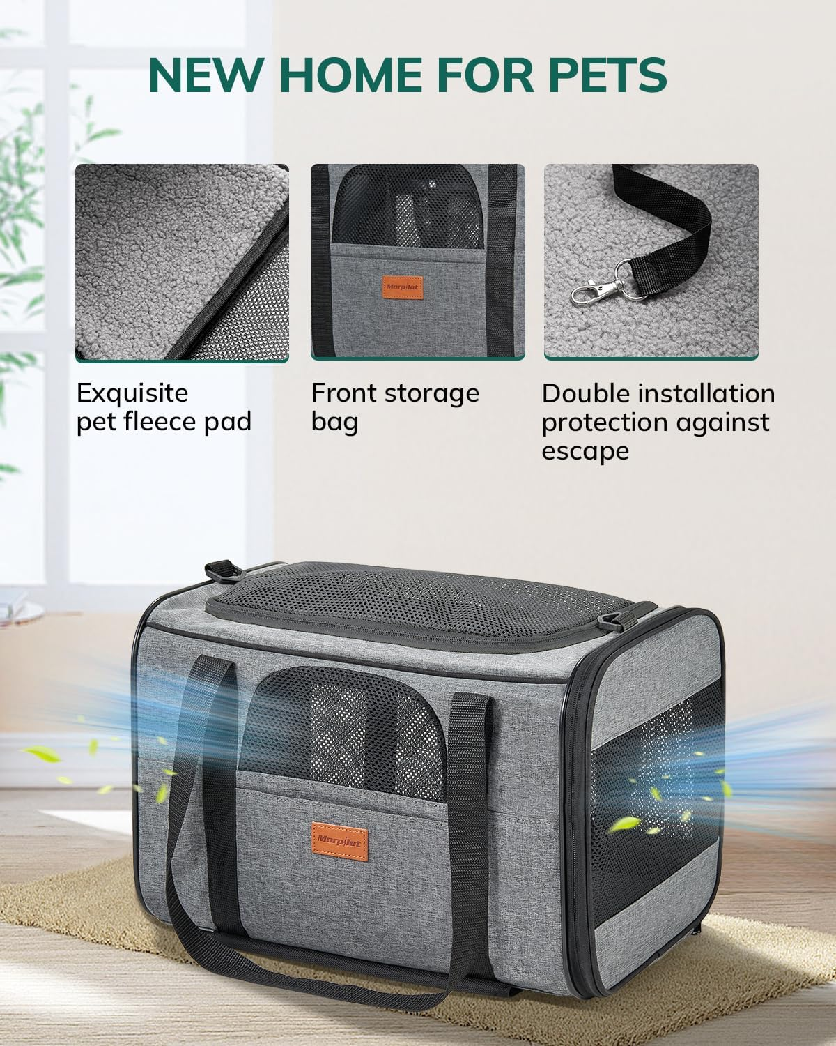 Morpilot Cat Carrier with Wheels Airline Approved, Pet Dog Carrier with Wheels for Small Dogs, Rolling Cat Carrier for Large Cats Puppy Stroller Detachable and Foldable Pet Travel Bag Dark Gray image number 3