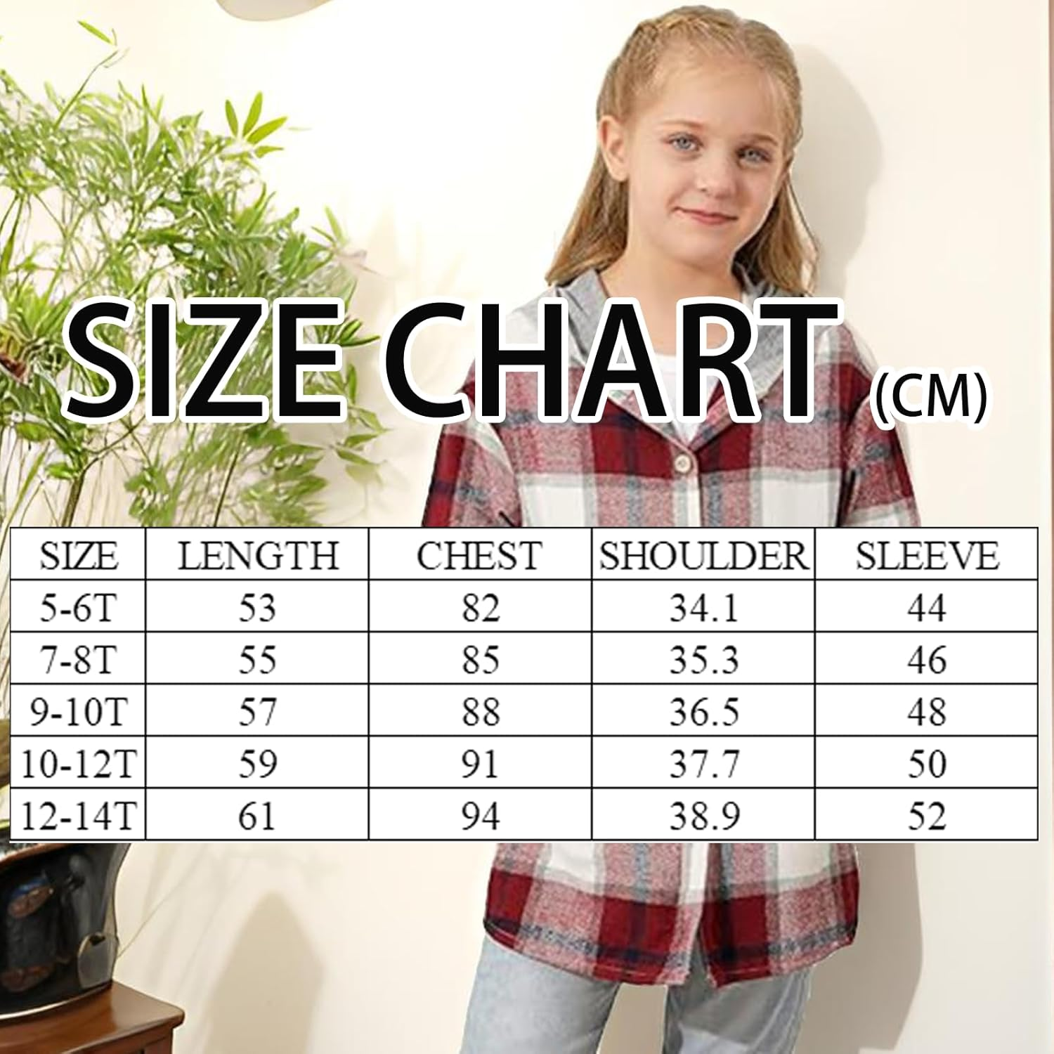 OXUBOAO Girls Flannel Jackets Plaid Button down Coats Pockets Long Sleeve Hooded Jacket for Fall Winter image number 1