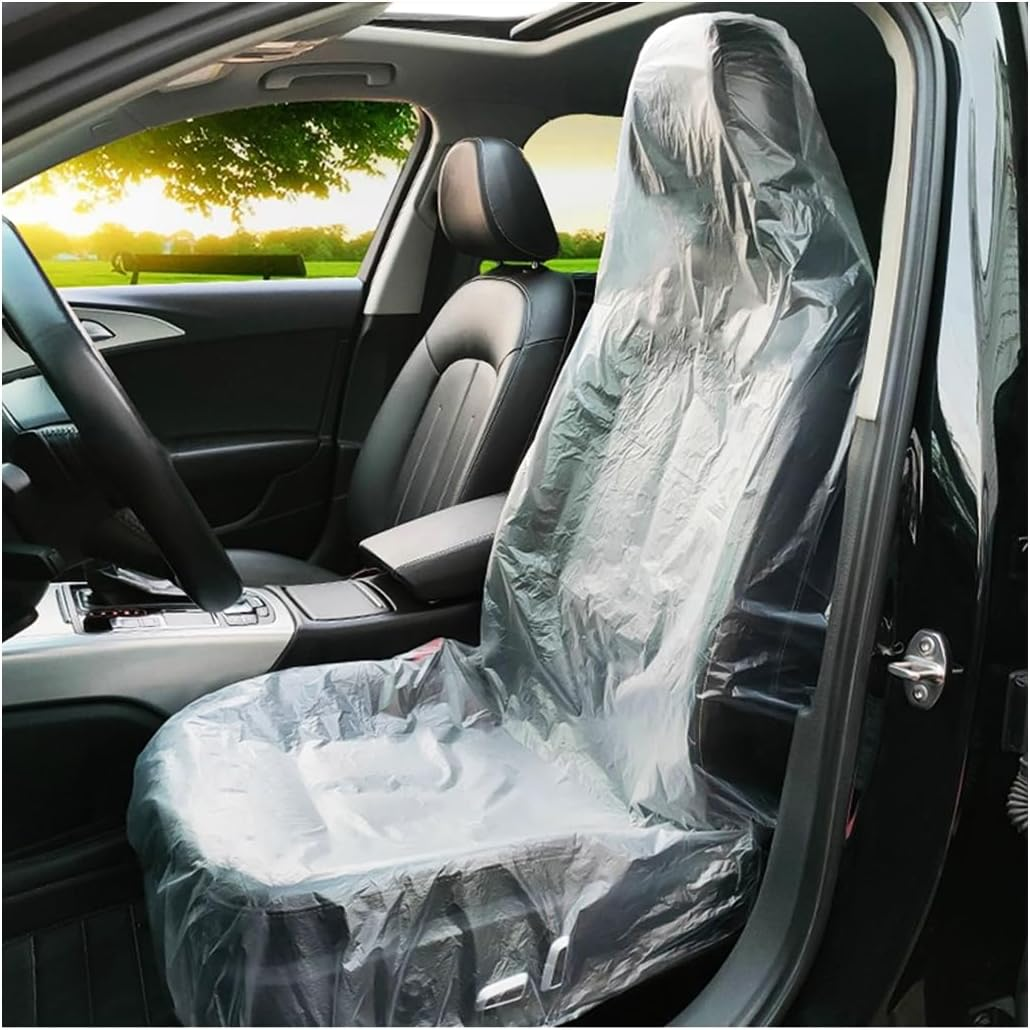 Povtii 100 PCS Disposable Car Seat Covers, Dustproof Plastic Auto Seat Protective Covers, Universal Clear Vehicle Seat Protector for Airplane Seats, Salon Chairs, Car Accessories image number 1