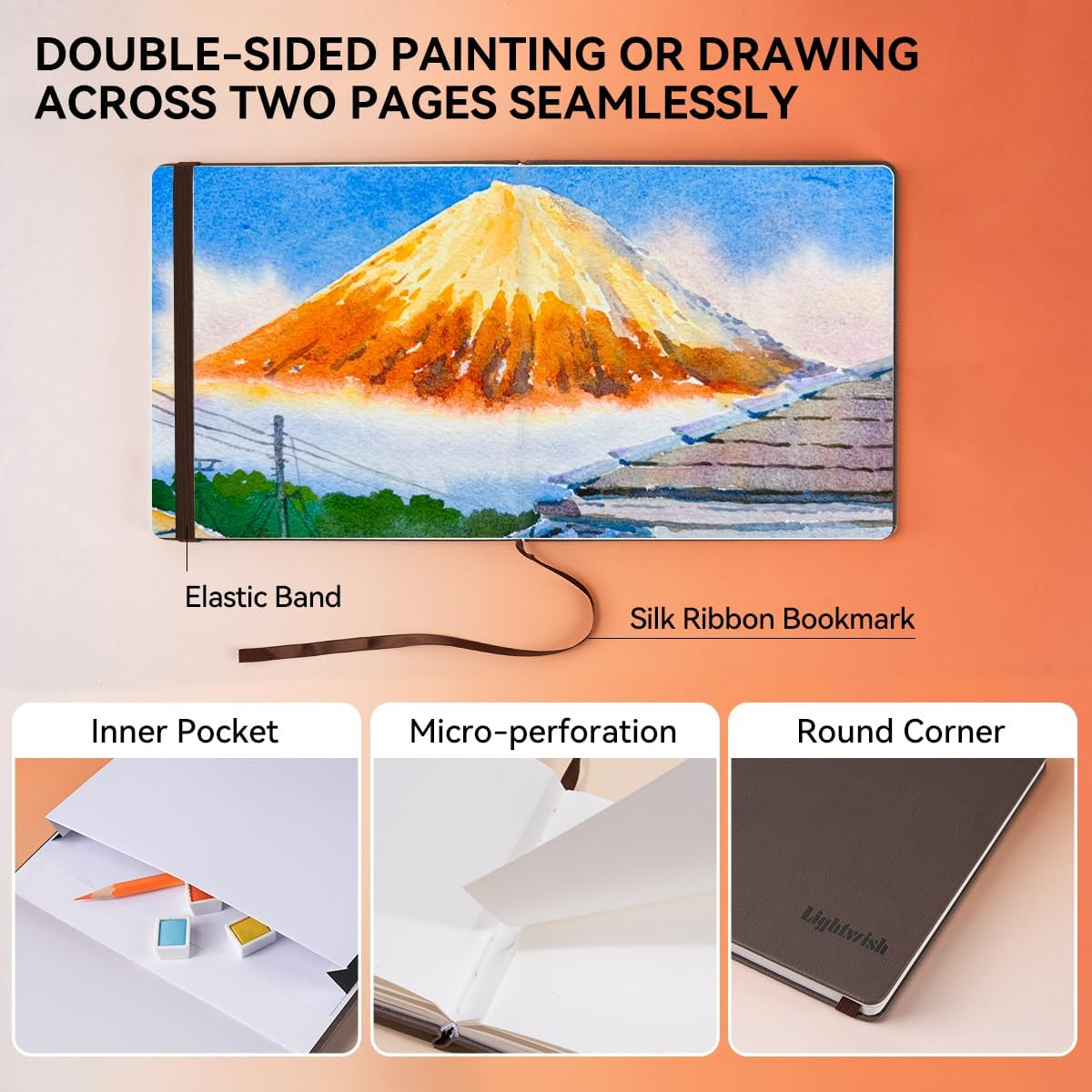 Lightwish Square Watercolor Journal, 100% Cotton Cold Press Watercolor Paper Sketchbook 7.48&rdquo;X 7.48&rdquo;, 20 Sheets (140Lb/300Gsm), Acid-Free for Watercolors, Gouache, Acrylics image number 1