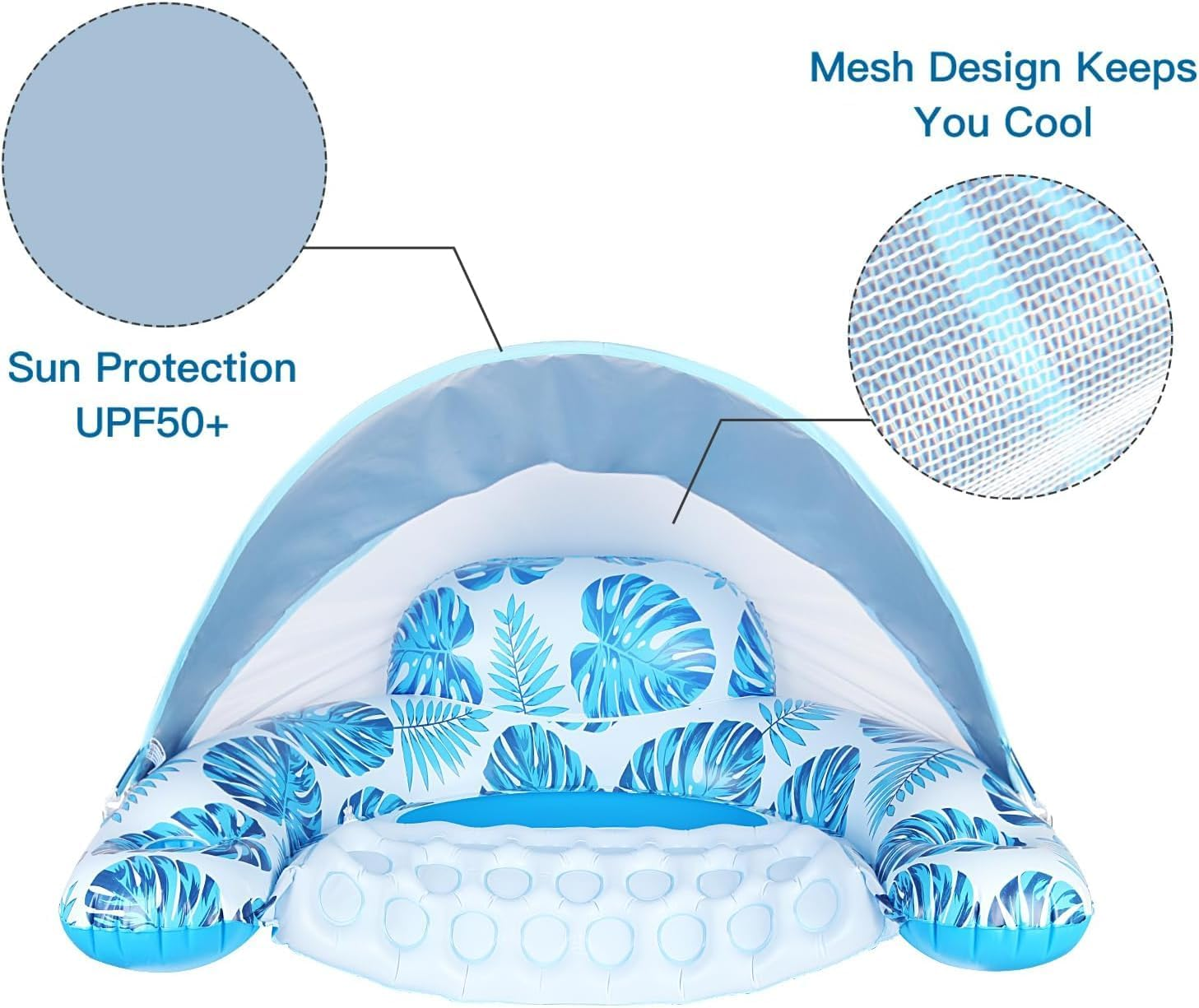 Pool Float with Canopy, Cup Holder - XL Pool Chair Lounge Float with Adjustable Sun Shade Cover, Drink Holder, Ergonomic Headrest,Inflatable Pool Float for Adults image number 3