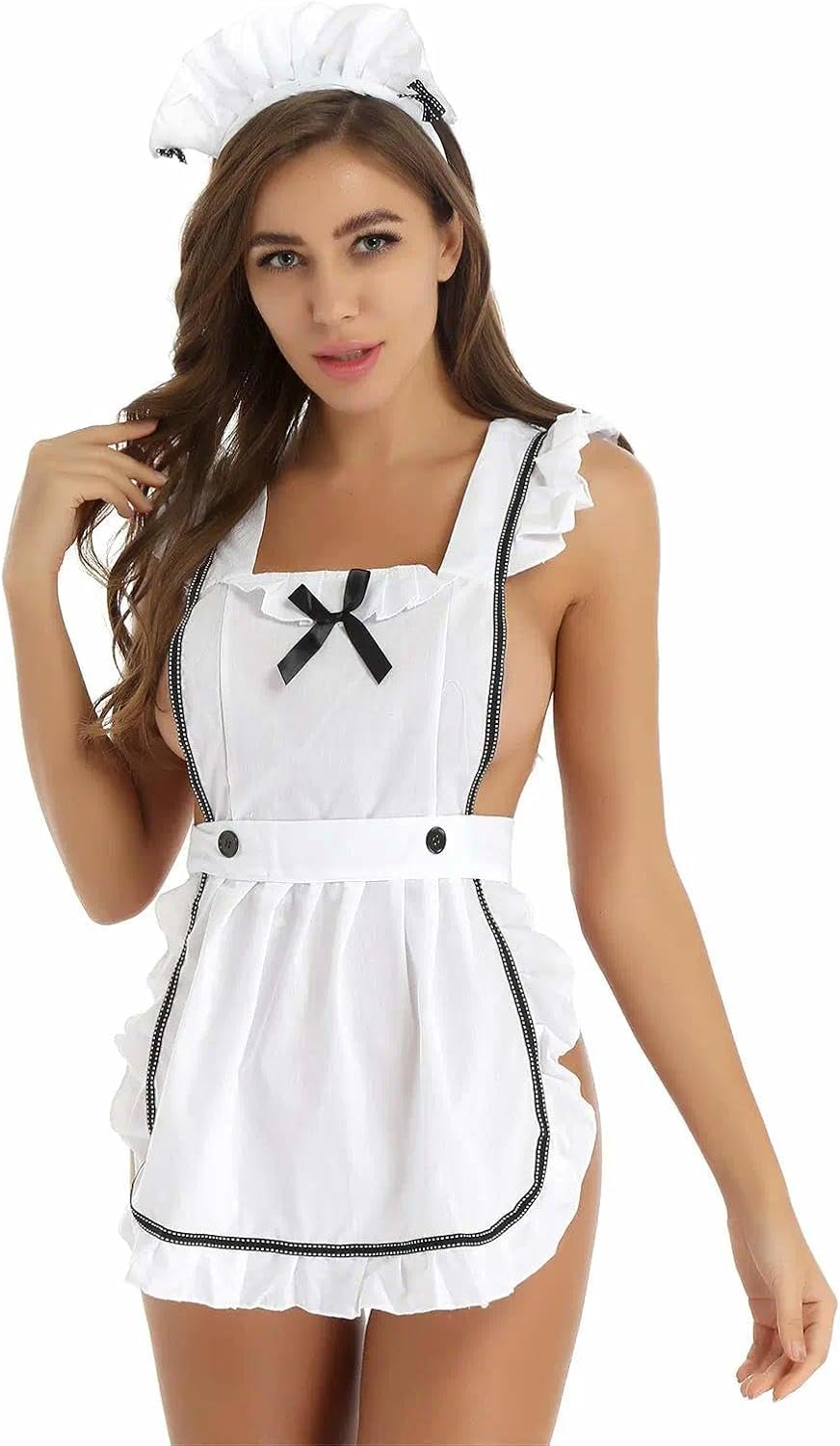 Sexy Maid Outfit for Women, Ruffle French Apron with Hair Hoop and G-String Briefs &mdash; SZTTY image number 4