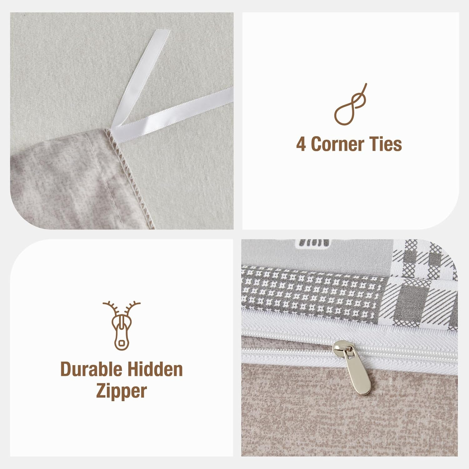 Tokokimo Duvet Cover 220 X 240 Cm with 2 Pillowcases 65 X 65 Cm - Bohemian Patchwork Floral Pattern - 100% Microfibre Bedding Set 220 X 240 Cm for Adults with Zips, Khaki image number 1