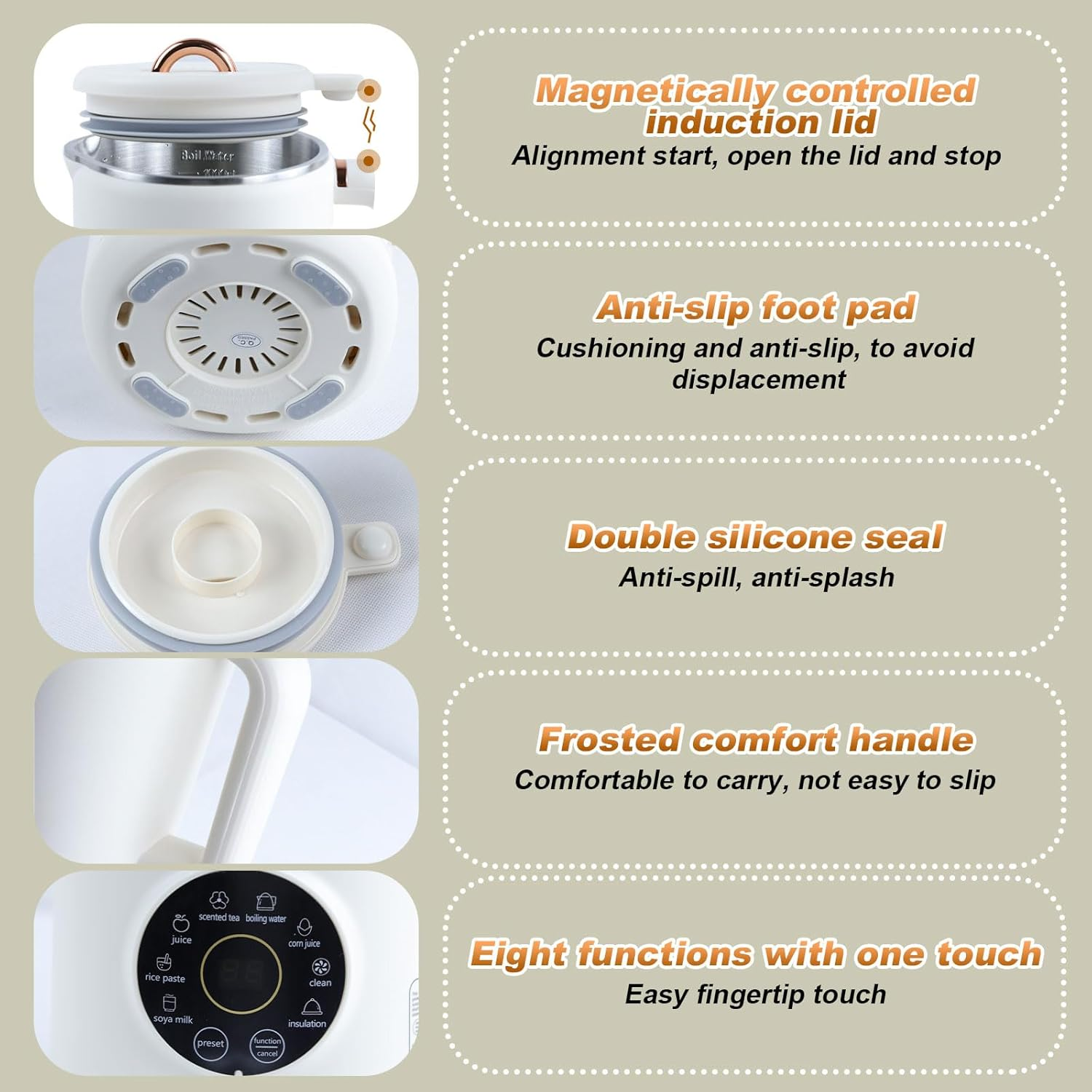 Nut Milk Maker Machine,Soy Milk Maker,1L Soup Maker with LED Display,Milky Plant Machine with Timer|Auto-Clean|Filter Free|Keep Warm,For Homemade Soy Almond Plant Oat Milks,Milkshake,Porridges image number 2