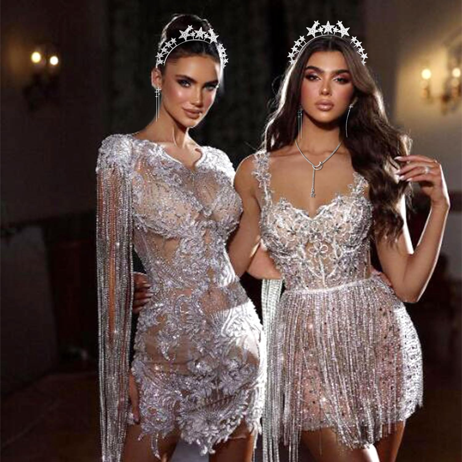 Jevenis Stars Headband Goddess Crown Halo Crown Headpiece Stars Accessories image number 4