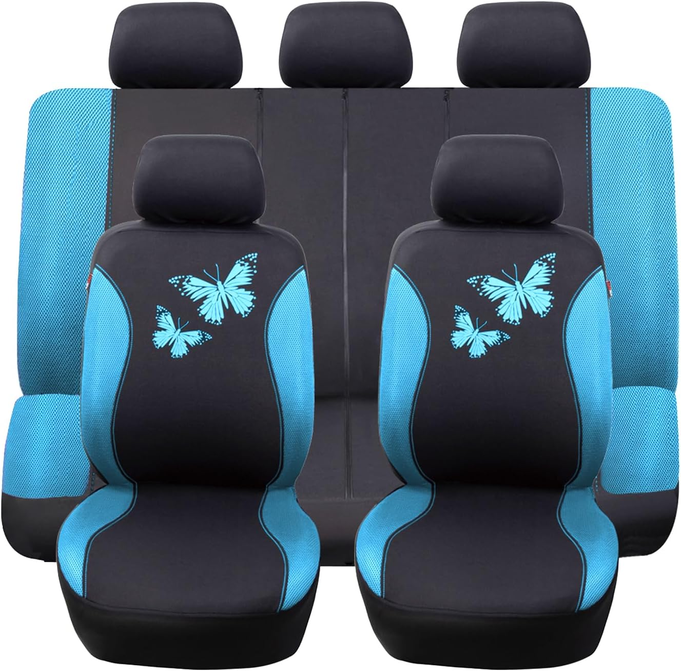 Flying Banner Butterfly Car Seat Covers Full Set Fashion Universal Lady Woman Female Rear Bench Split Colorized (Full Set, Mint Blue) image number 3