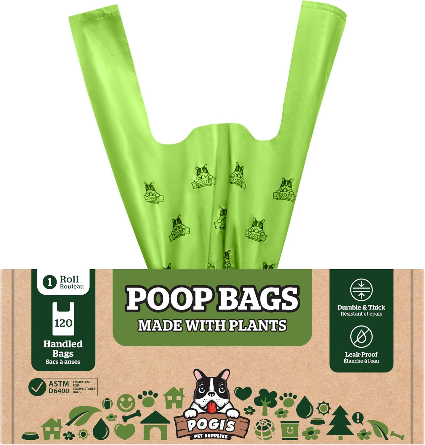 Pogi'S Compostable Poop Bags - 120 Dog Poop Bags with Easy-Tie Handles - Leak-Proof, Plant-Based, ASTM D6400 Certified Home Compostable Waste Bags for Dogs (120 Bags with Handles) image number 6