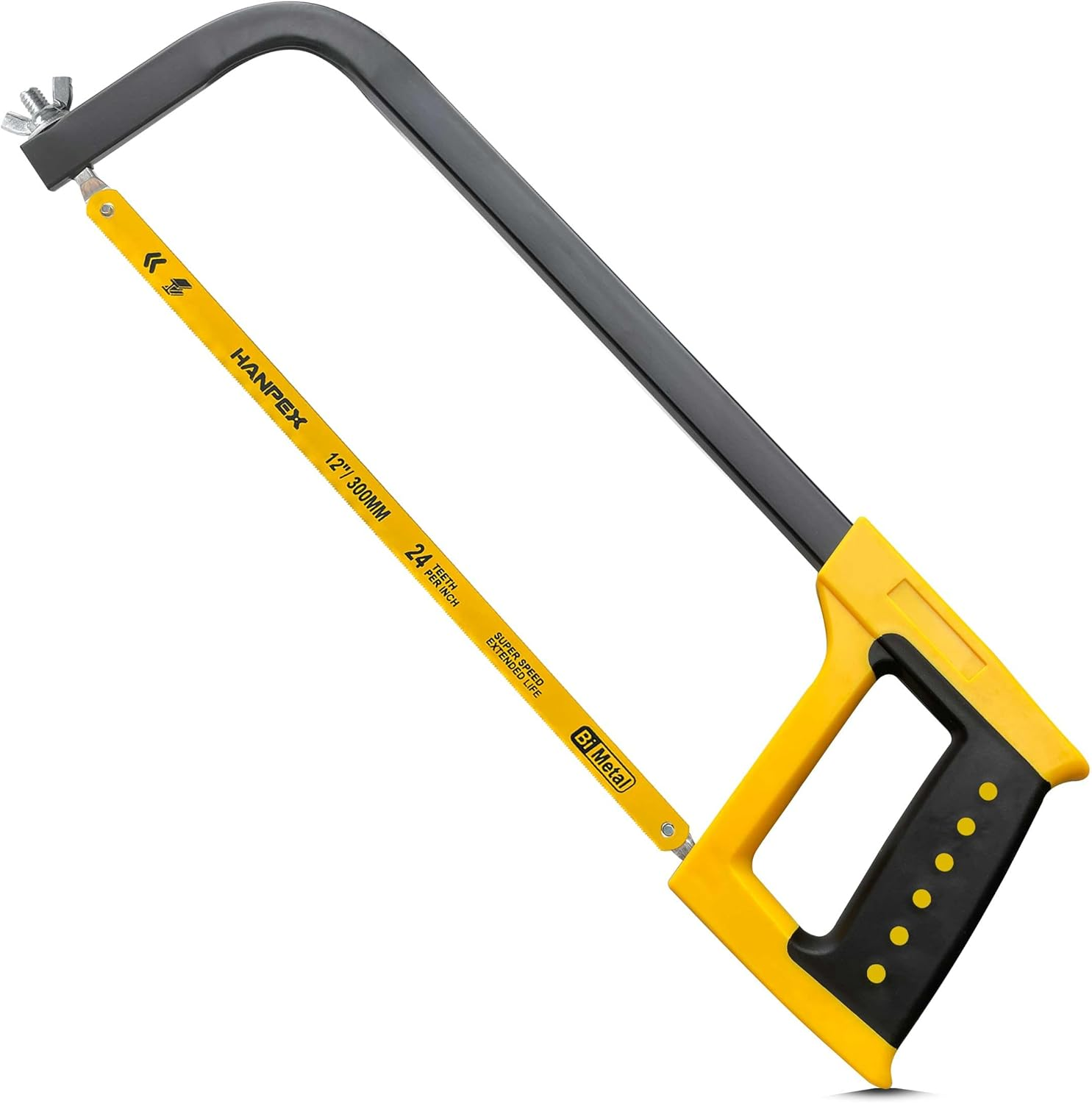 Hanpex 30Cm(12Inch) High-Tension Hacksaw Frame with 24 TPI Bi-Metal Blade, Hand Saw Suitable for Metal, Wood, PVC, Carpentry image number 4