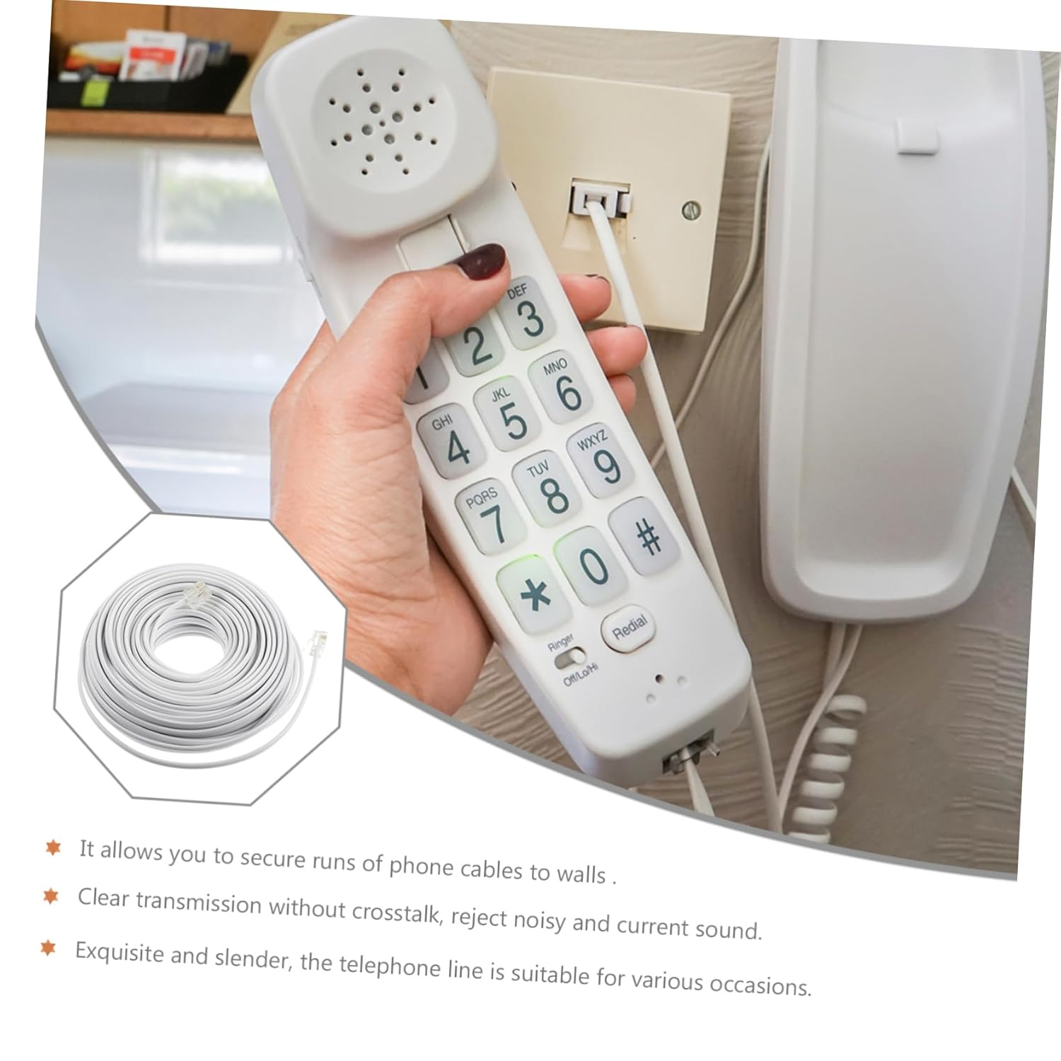 Angoily Cord Length 20M Telephone Connecting Line RJ11 Telephone Wire White Extension Cable image number 4