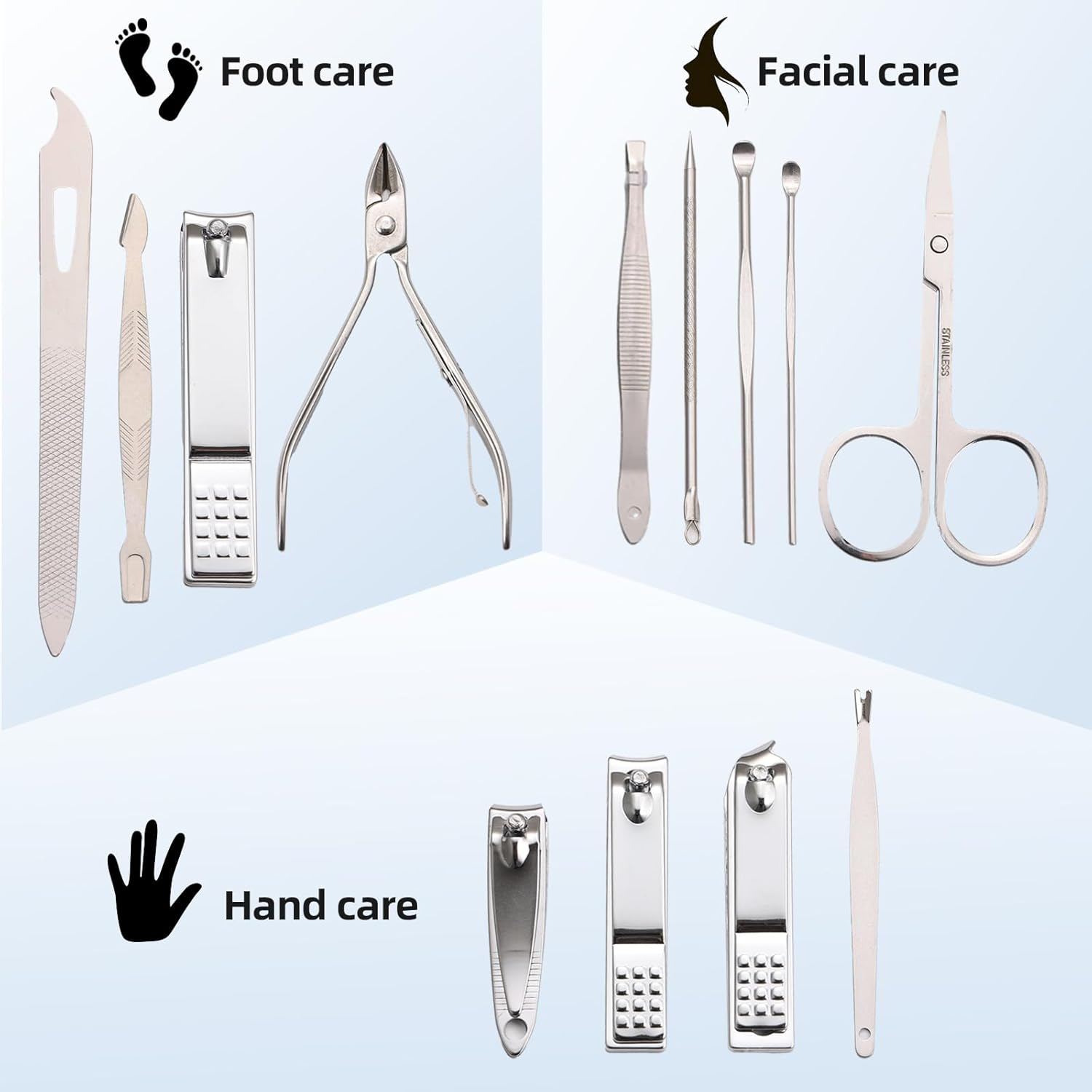 19 Pieces Manicure Set ，Nail Clippers Pedicure Kit，Stainless Steel Manicure Kit，Professional Grooming Kit，Nail Care Tools with Luxurious Travel Case (Black)