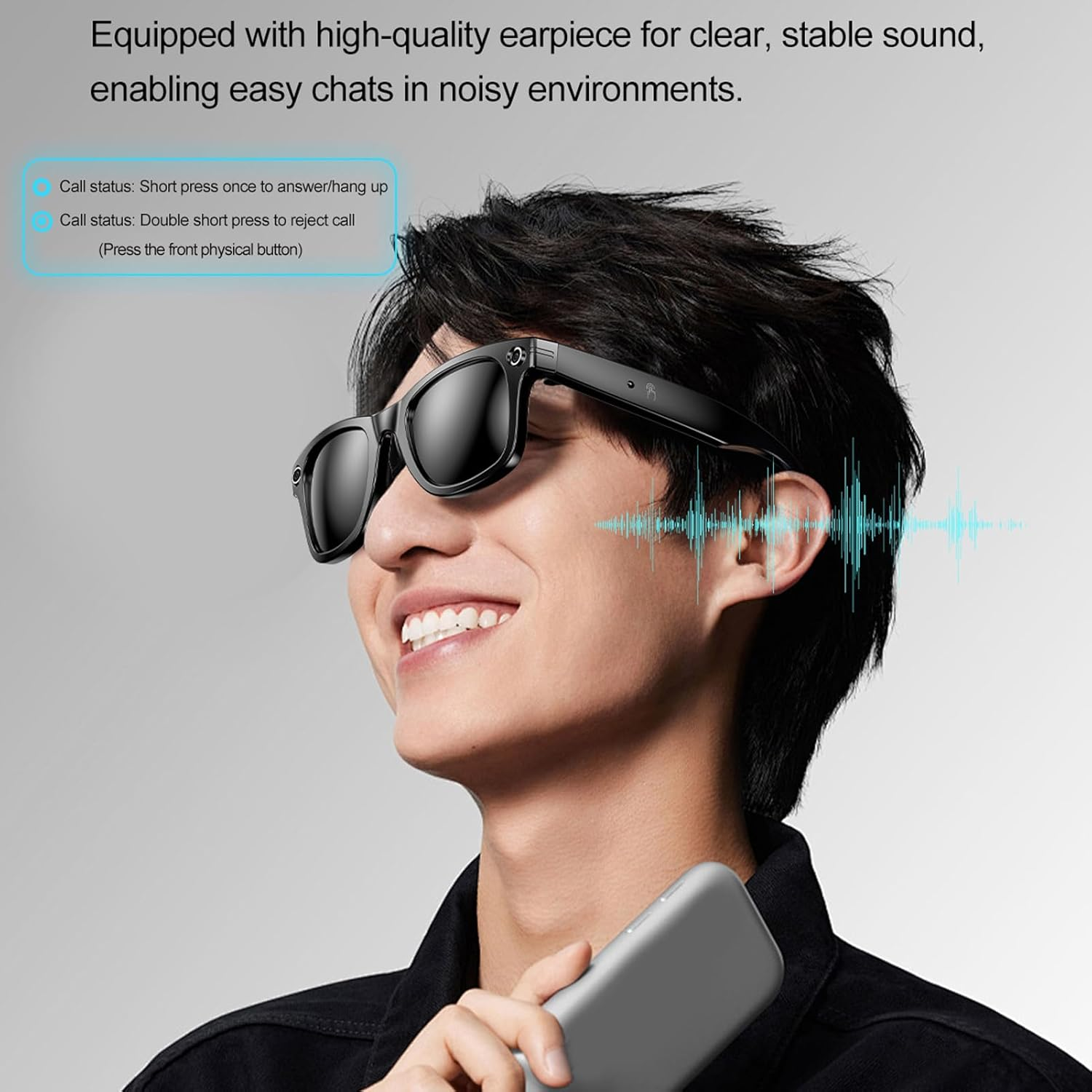 Smart Bluetooth Sunglasses with High Fidelity Music & Clear Call, Built in Mic Speakers, IP65 Protection, Unisex for Office Home Outdoor image number 3