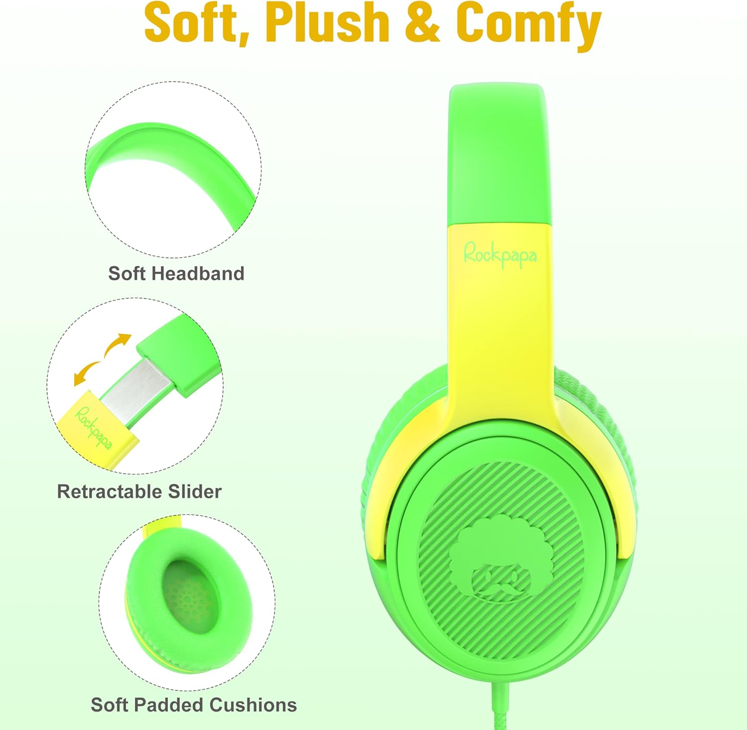 Rockpapa Share 1 Kids Headphones, Wired Headphones with Microphone, 85/94Db Volume Limited, Sharing Function, Foldable, Adjustable, Childrens Headphones over Ear for School/Travel/Phone/Pc/Mp3 - Black/Grey image number 4