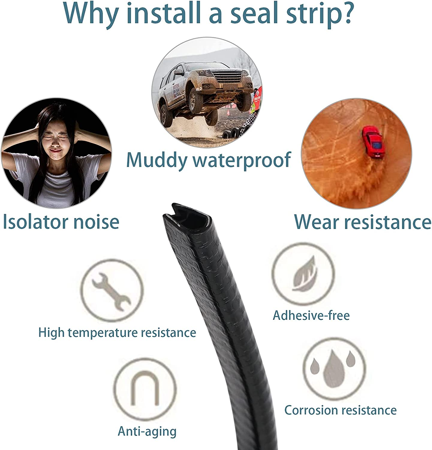 Car Door Edge Guards Worthplanet 32.8Ft/10M U Shape Edge Trim Rubber Car Protection Door Edge, Anti-Collision Rubber Fits for Most Universal Vehicle W120026 (Black)