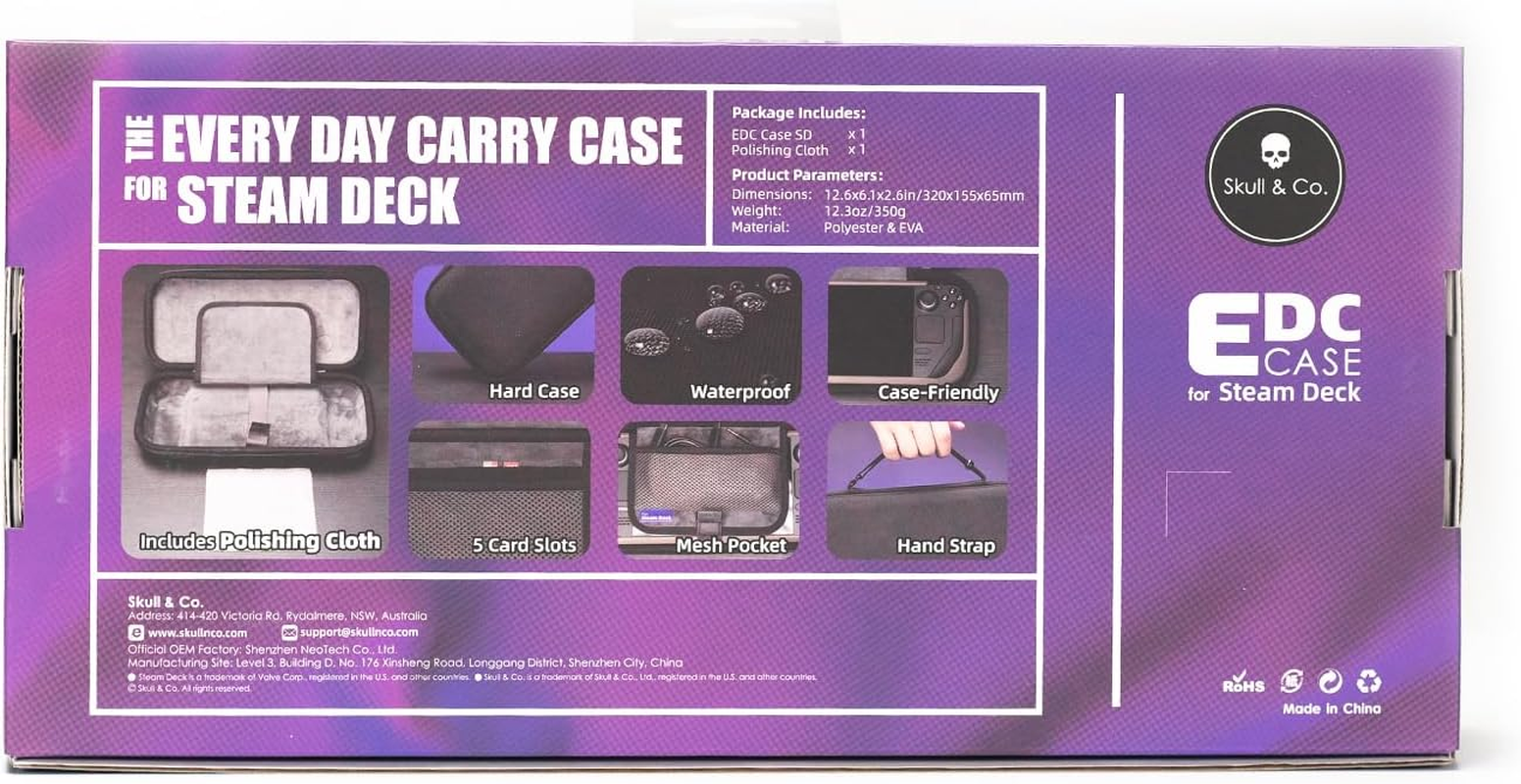 Skull & Co. Every Day Slim Carrying Case for Steam Deck and Steam Deck OLED: Protective Travel Case Portable Hard Shell Case for Gripcase SD - Black