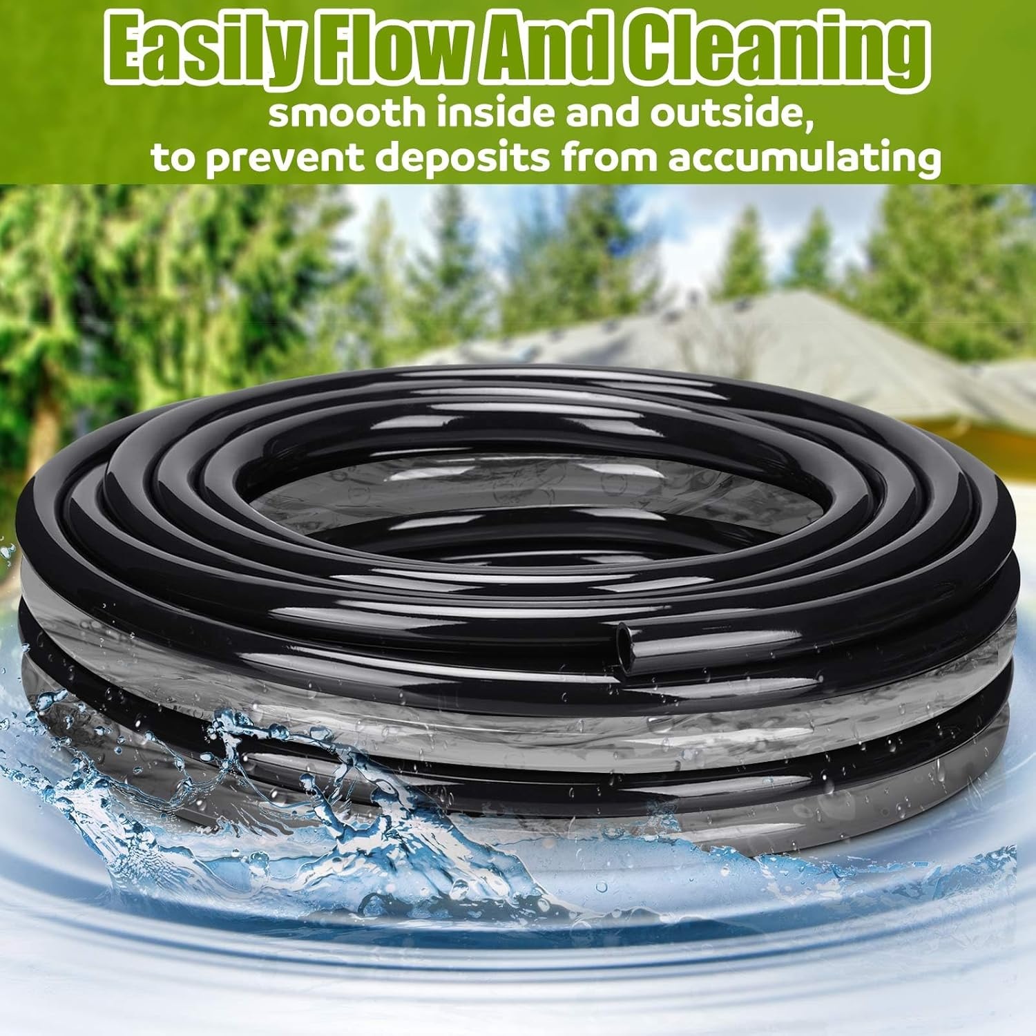 Tondiamo Vinyl Pond Tubing Flexible PVC Tubing, 1/2" ID X 5/8" OD, 50-Feet Length Black PVC Vinyl Tubing Heavy Duty Reinforced Vinyl Hose Tubing for Fish and Plants Protection image number 4