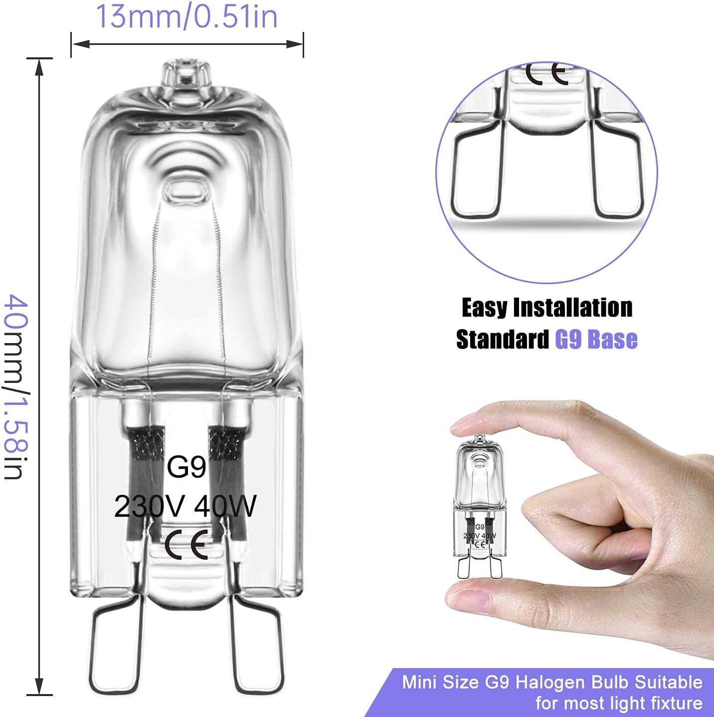 G9 Halogen Oven Bulbs 40W, Clear Capsule G9 Halogen Light Bulbs Warm White 2700K, 230V 300 Degree C Heat Tolerant G9 Cooker Hood Bulb for Oven and Microwave Oven Cooker, 360&deg; Viewing Angle, 5 Pack