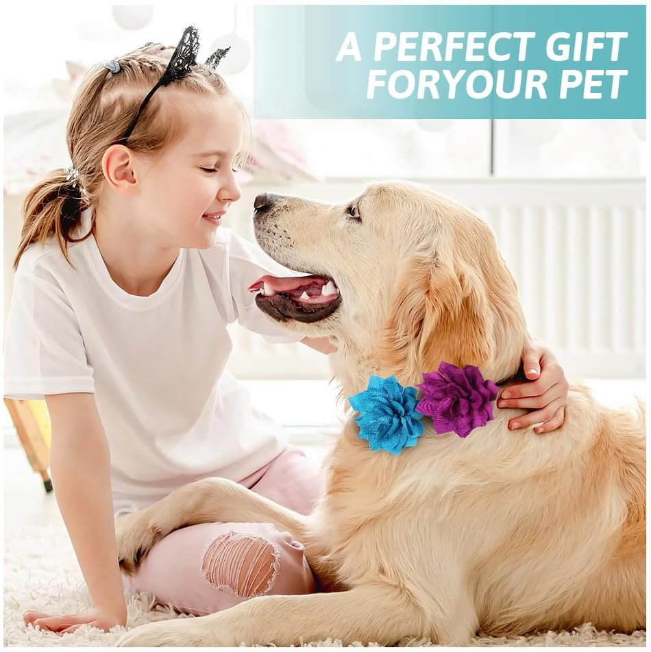20 Colors Dog Collar Bows Flowers Multi Color Accessory Pet Bow Ties Flower Collars Multicolored for Dogs Grooming Cat Puppy Collar Grooming Accessories, Chiffon Fabric image number 4