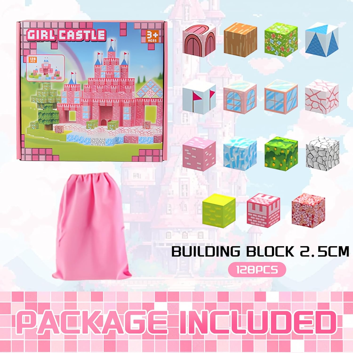 Magnetic Building Blocks 128PCS - STEM Sensory Toys for Kids Ages 3-8, 2.5CM Large Magnetic Tiles Castle Garden Set, Creative Construction Educational Toys for Toddler Boys & Girls image number 4