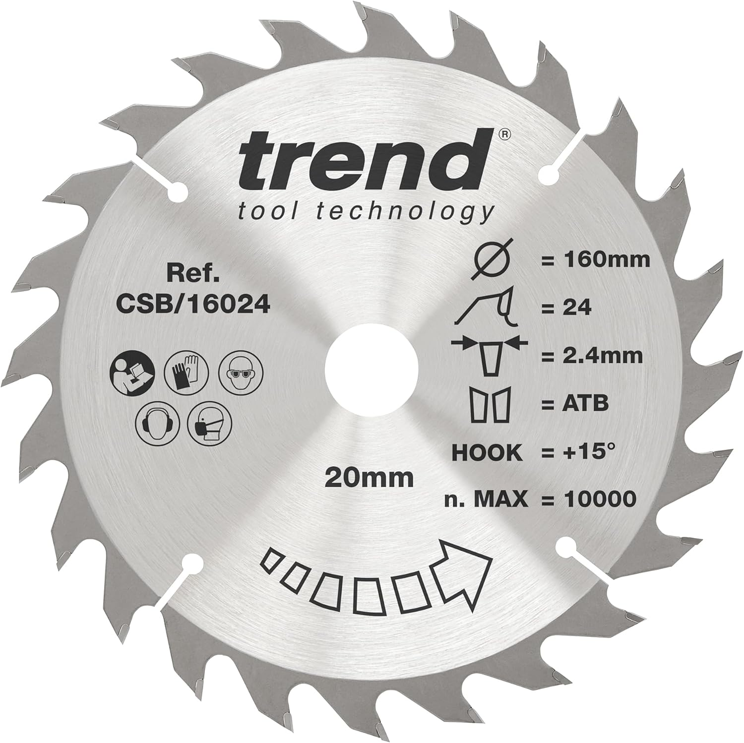 Trend Wood Circular Saw Blade, 160Mm Diameter, 20Mm Bore, 48 Teeth, 2.4Mm Kerf, +5&deg; Hook, TCT, Fine Finish, CSB/16048 image number 3