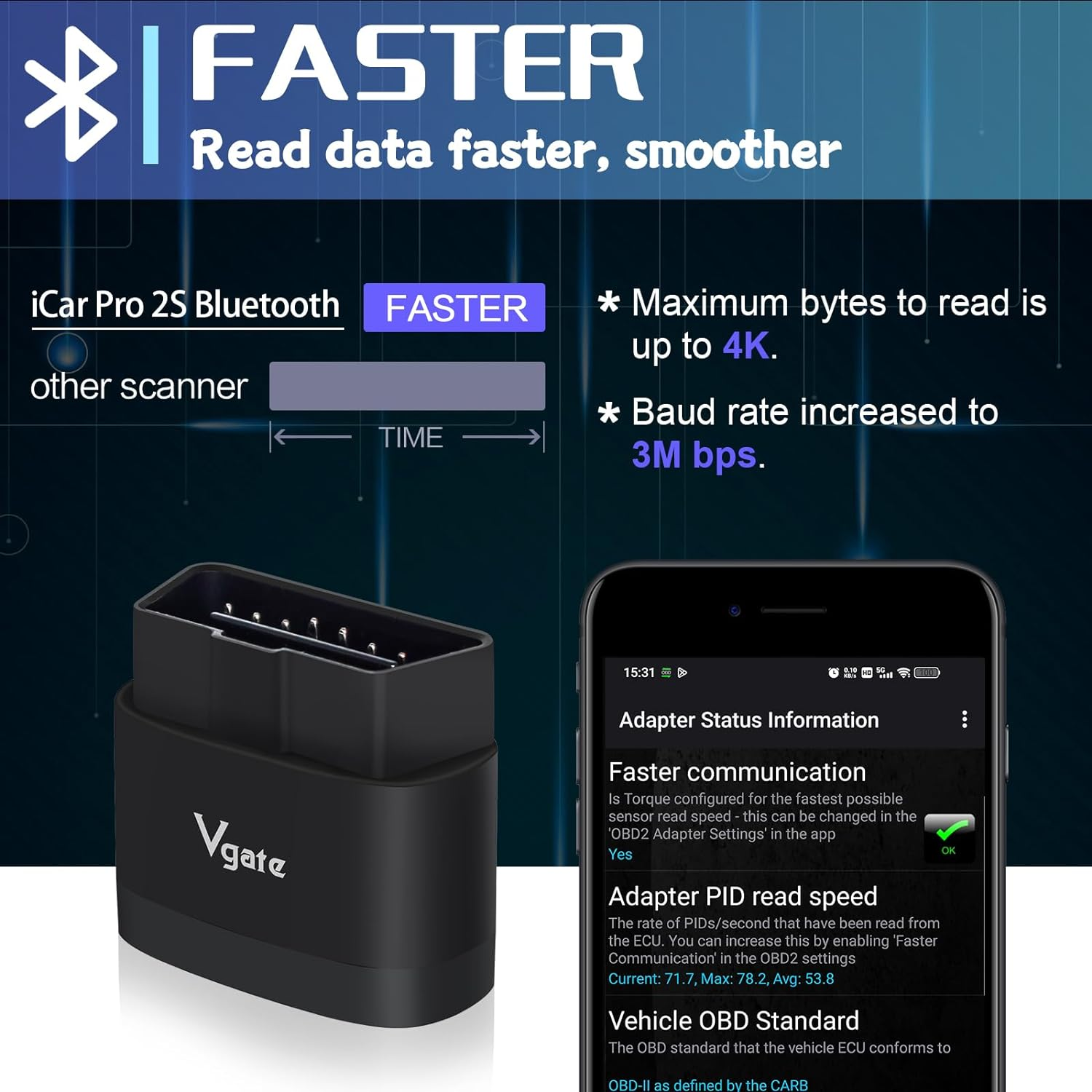 Vgate Icar Pro 2S Bluetooth 5.2 OBD2 Car Scan Tool for Iphone, Android, and Windows image number 4