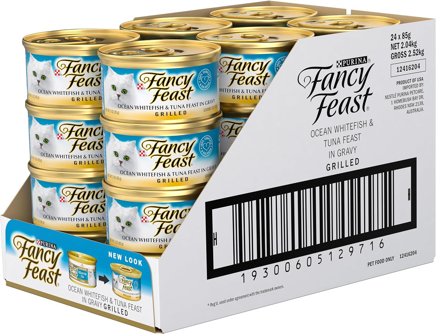FANCY FEAST Adult Grilled Ocean Whitefish and Tuna in Gravy Wet Cat Food 24X85G image number 3