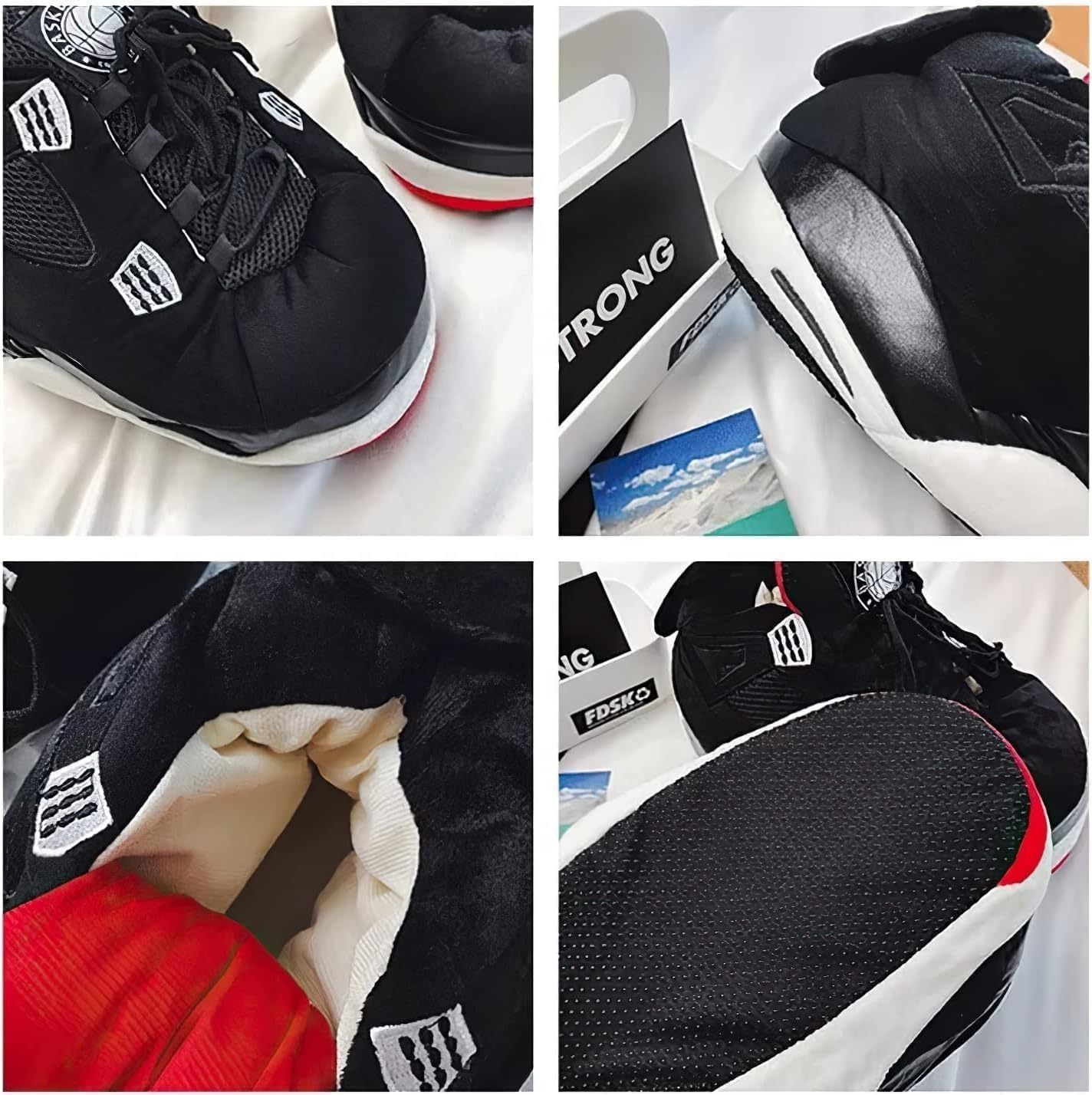 CHYUANSLIS Cozy Unisex Sneaker Slippers - Trendy, Comfy Kicks for Indoors with Non-Slip Soles, Soft Plush & One-Size Fits Most - Black/White image number 3