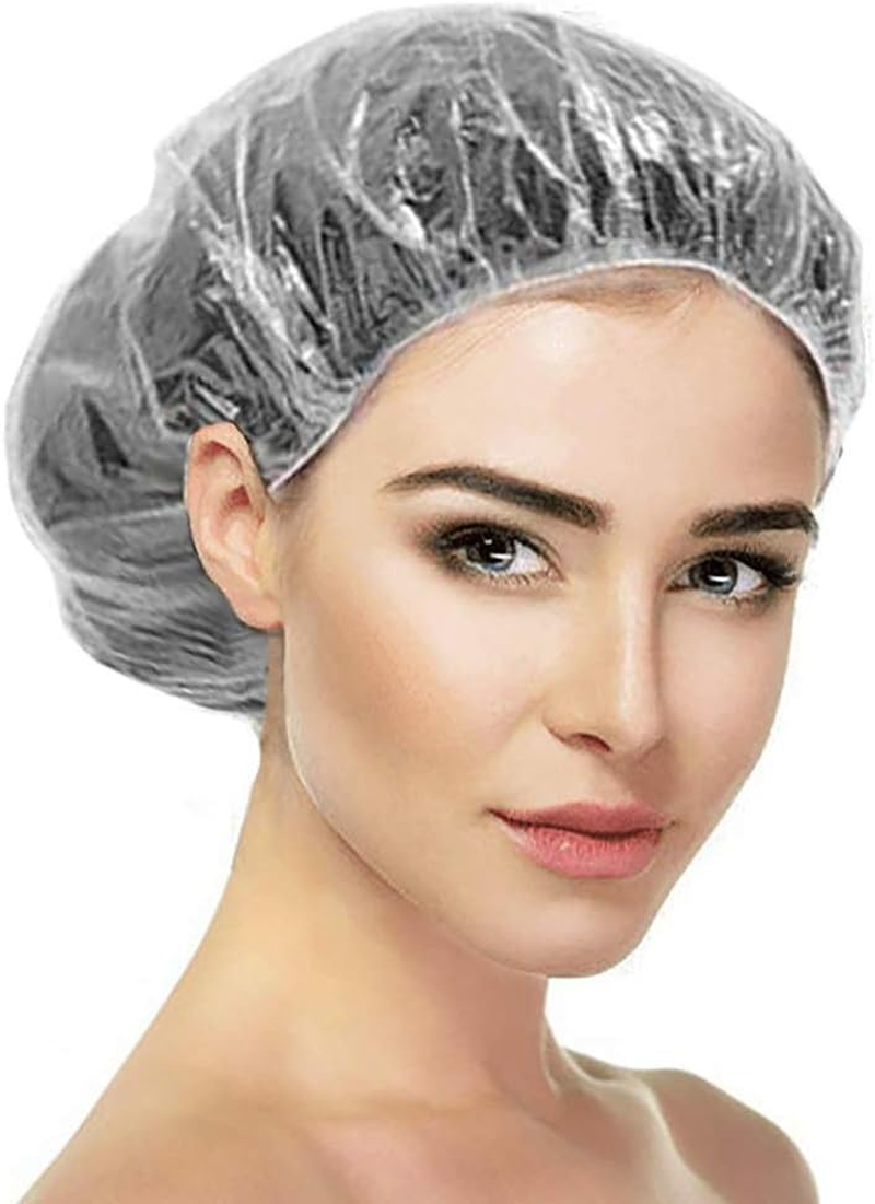 Custelen 100PCS Waterproof Shower Caps - Large, Clear Plastic Hair Caps for Women - Ideal for Hotels, Travel, and Deep Conditioning (20.5") image number 5
