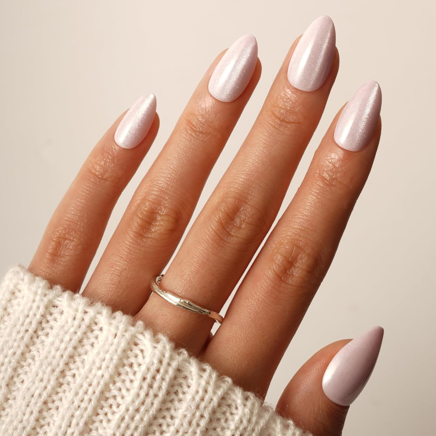 Press on Nails - Blue Glazed, Short Almond Shape, Reusable Nails in 15 Sizes - 30 Nail Kit with Glue and Sticky Tabs